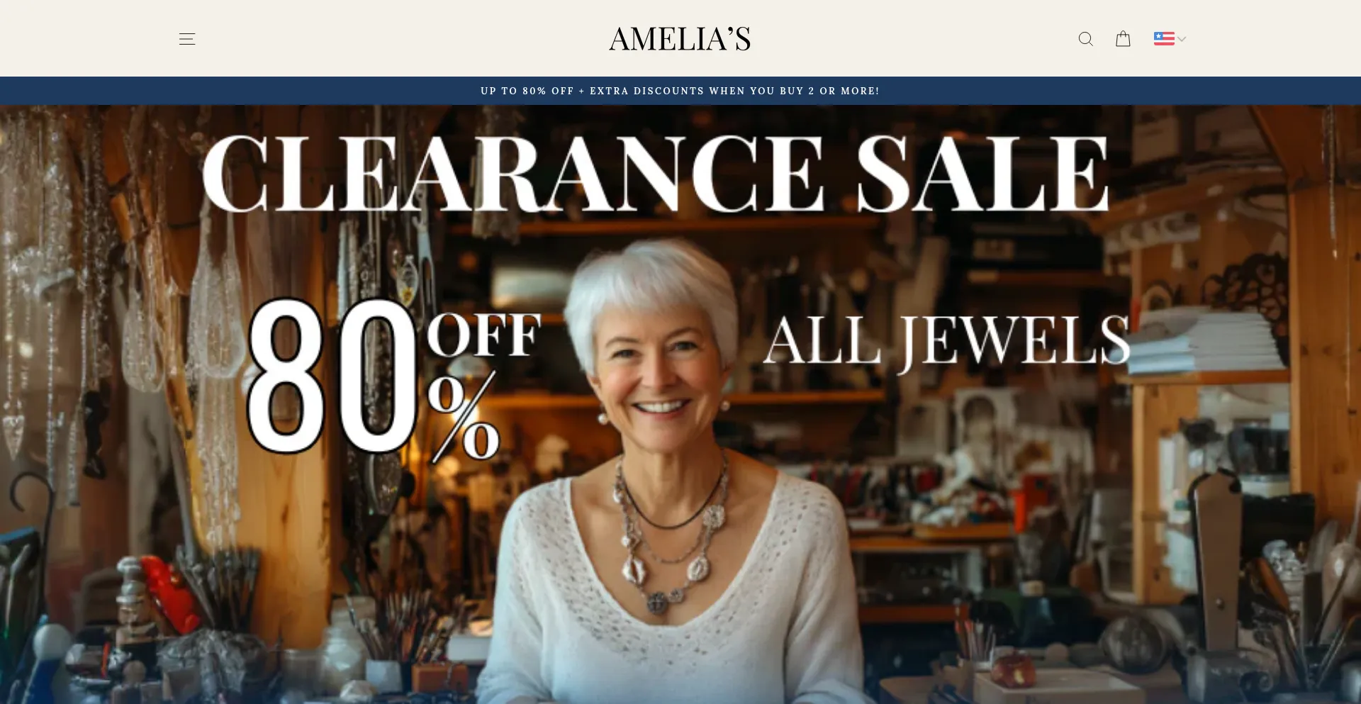 Website screenshot of Ameliajewelryco.com