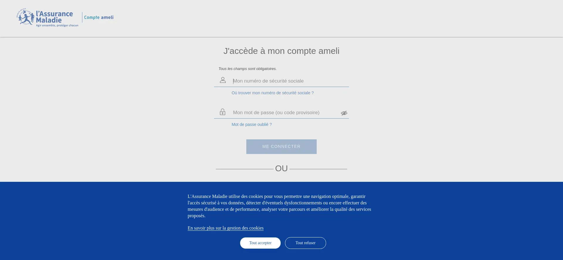 Website screenshot of Ameliconnect.ameli.fr