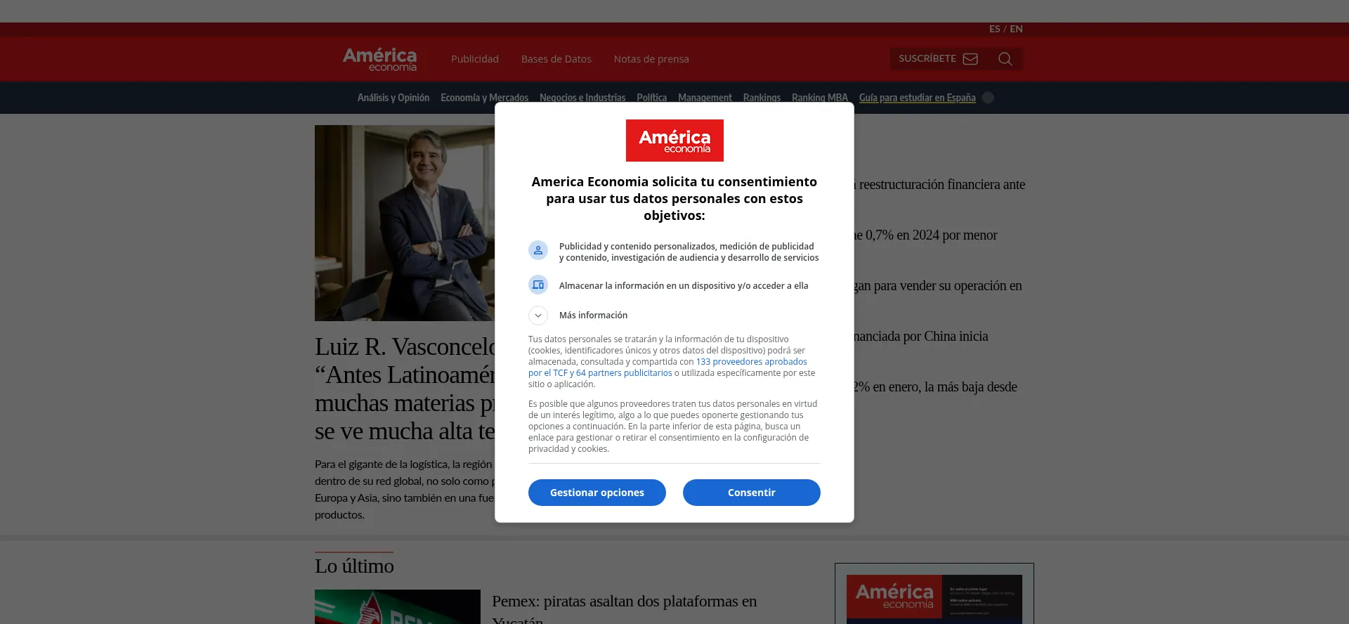 Website screenshot of Americaeconomia.com