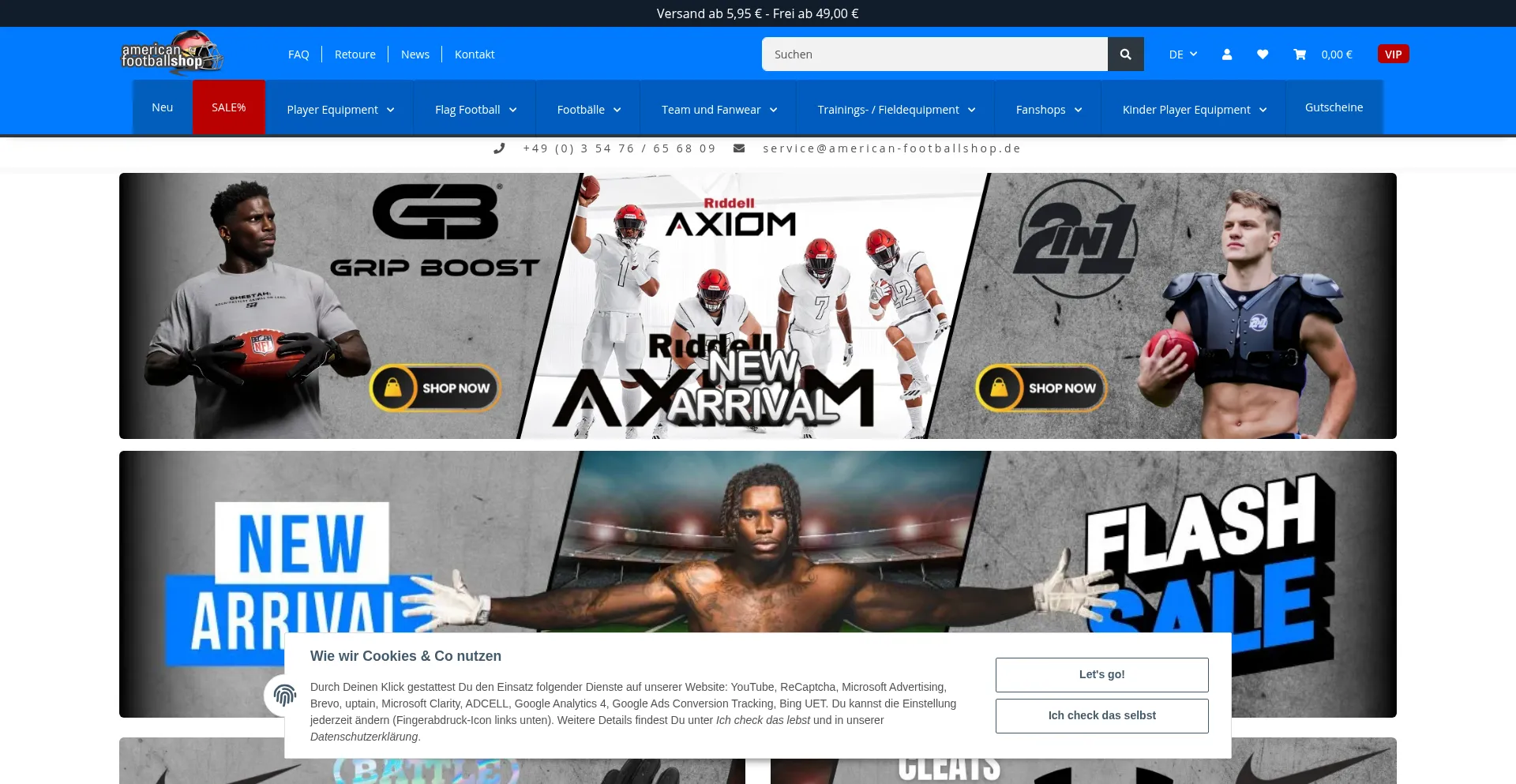 Website screenshot of American-footballshop.de
