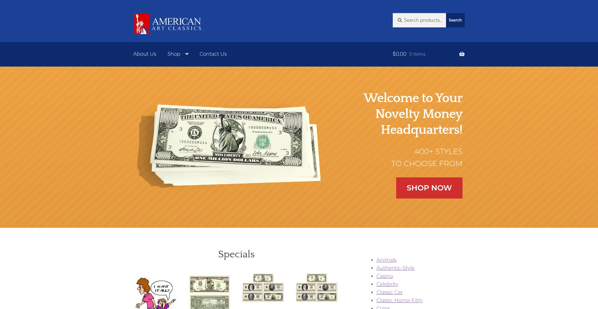 Website screenshot of Americanartclassics.com