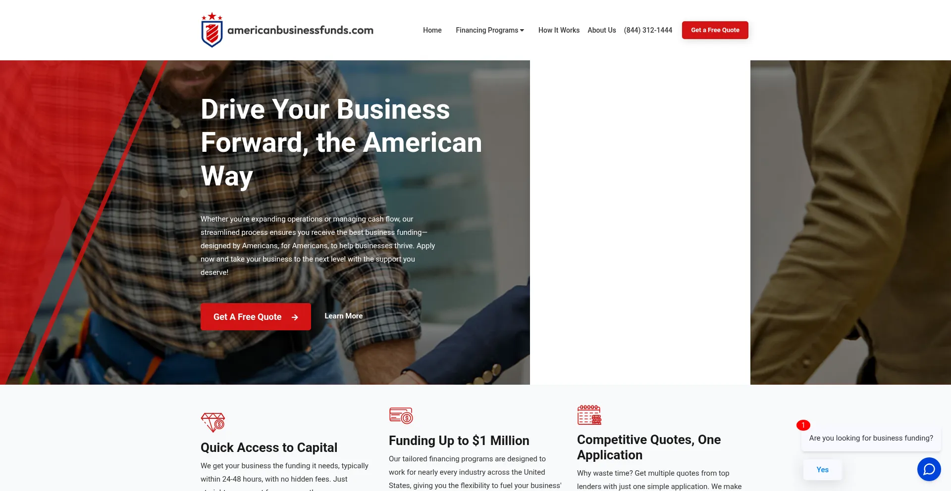 Website screenshot of Americanbusinessfunds.com