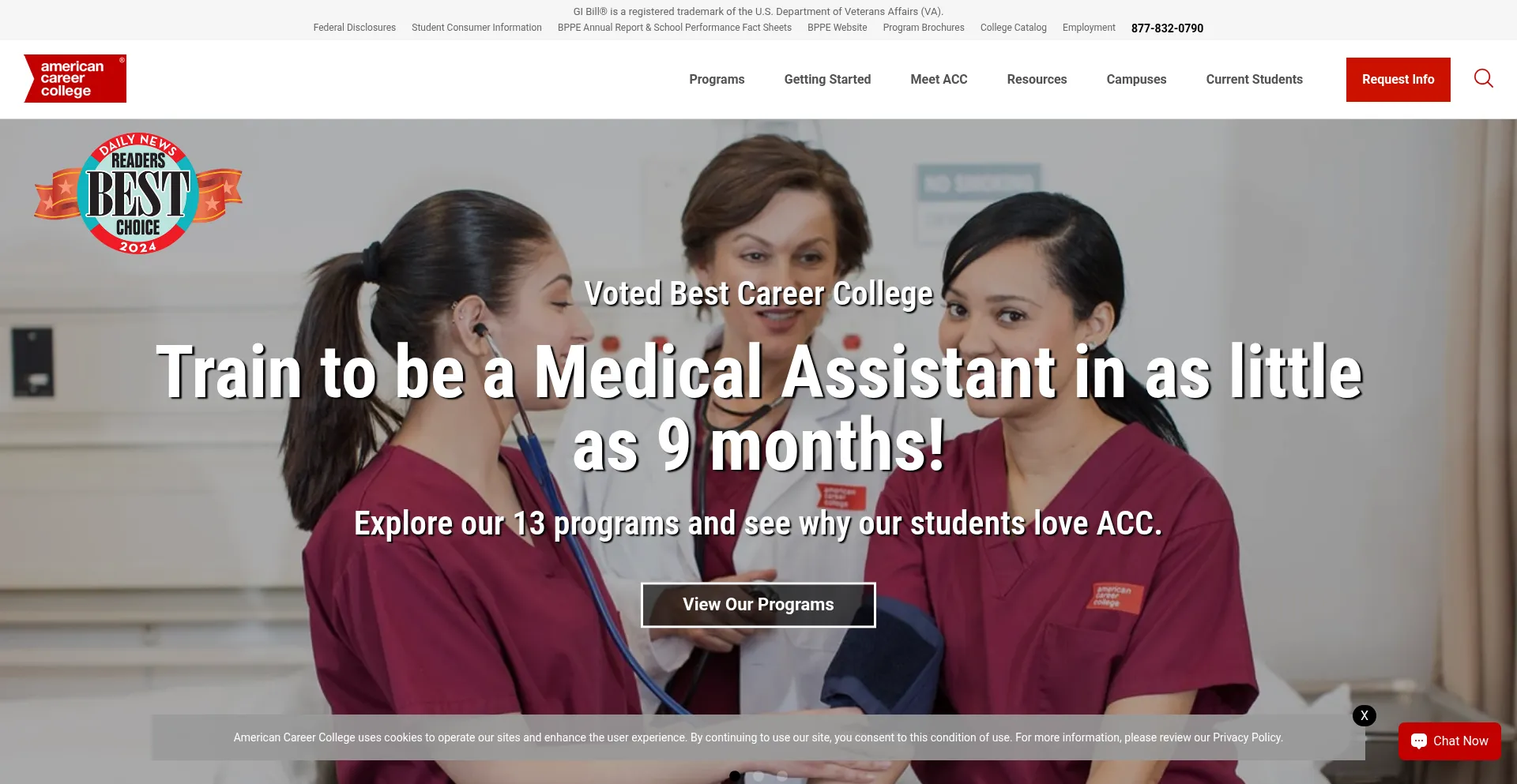 Website screenshot of Americancareercollege.edu