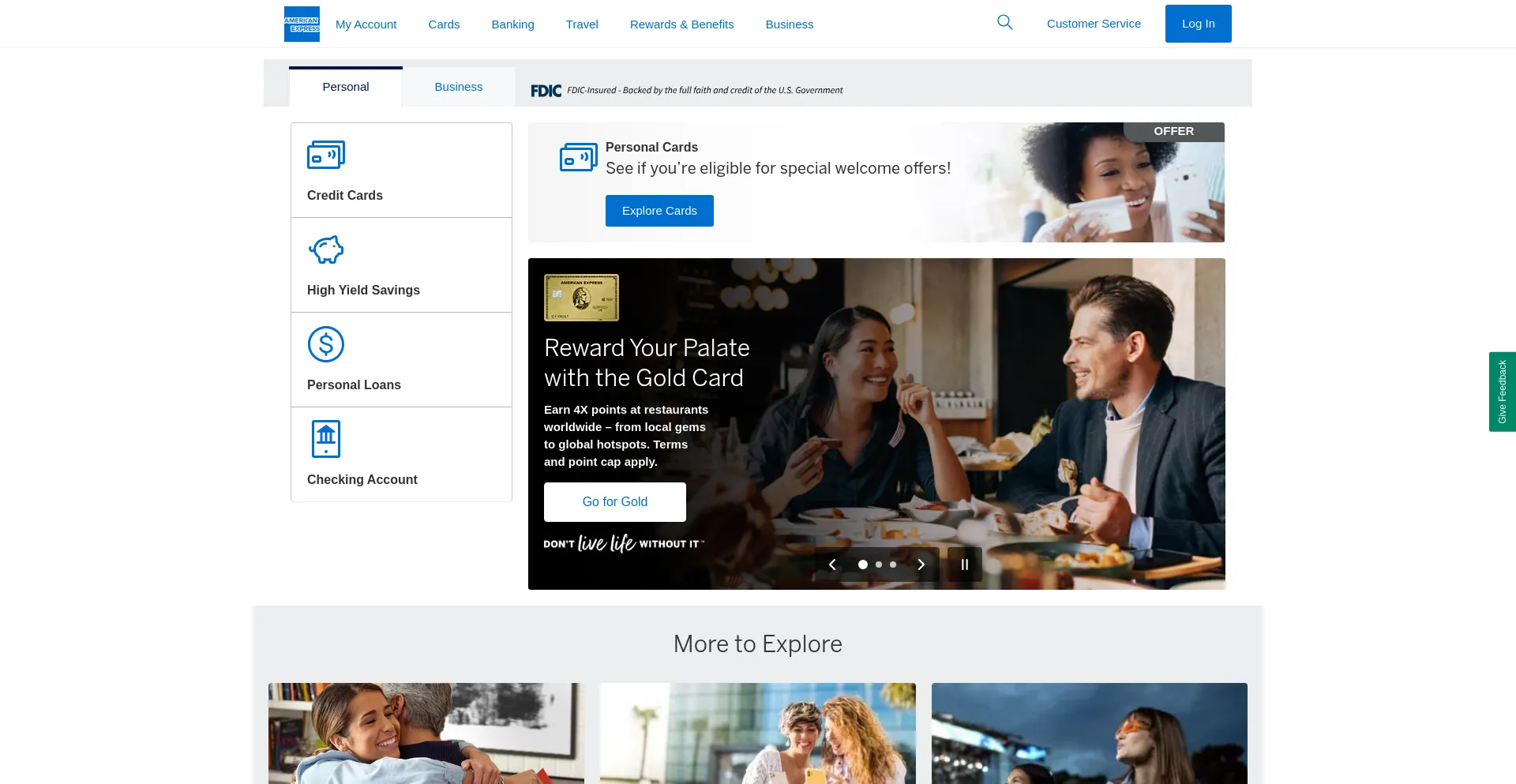 Website screenshot of Americanexpress.com