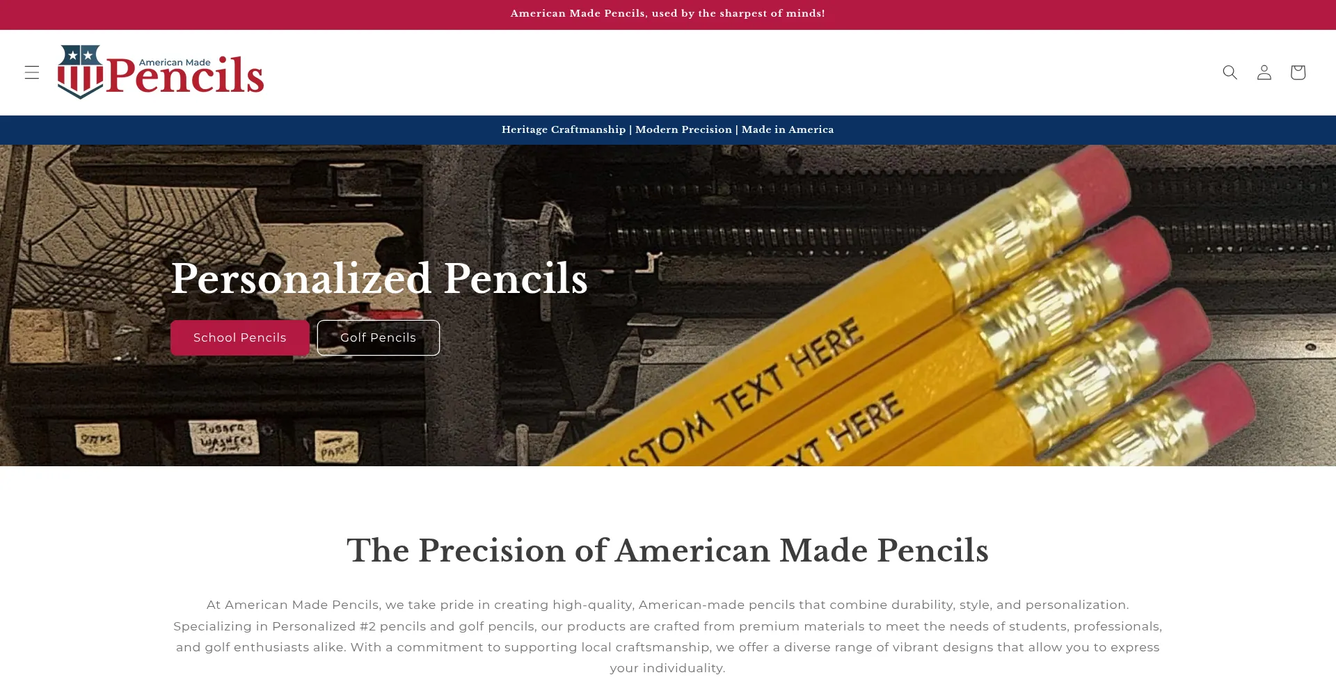 Website screenshot of Americanmadepencils.com