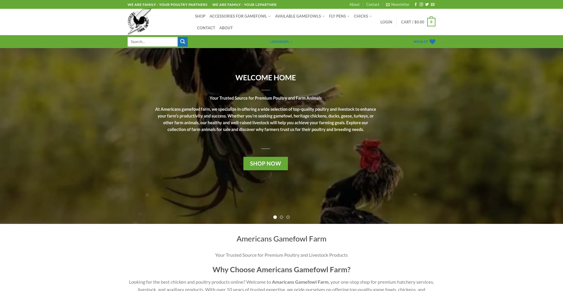 Website screenshot of Americansgamefowl.com