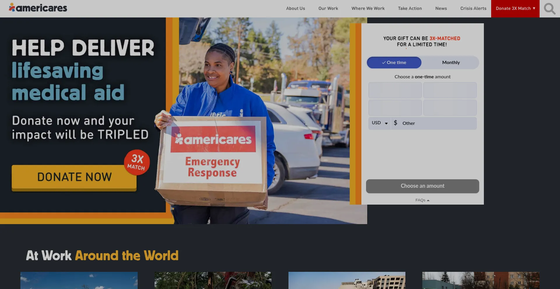 Website screenshot of Americares-text.org