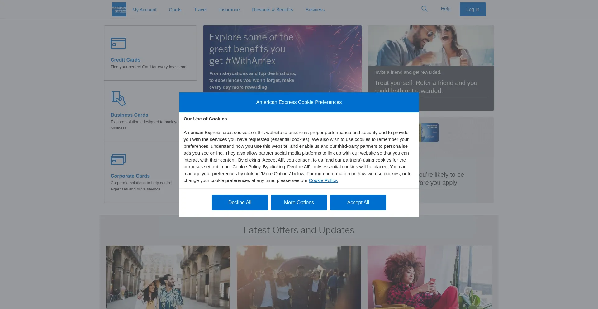 Website screenshot of Amex.co.uk