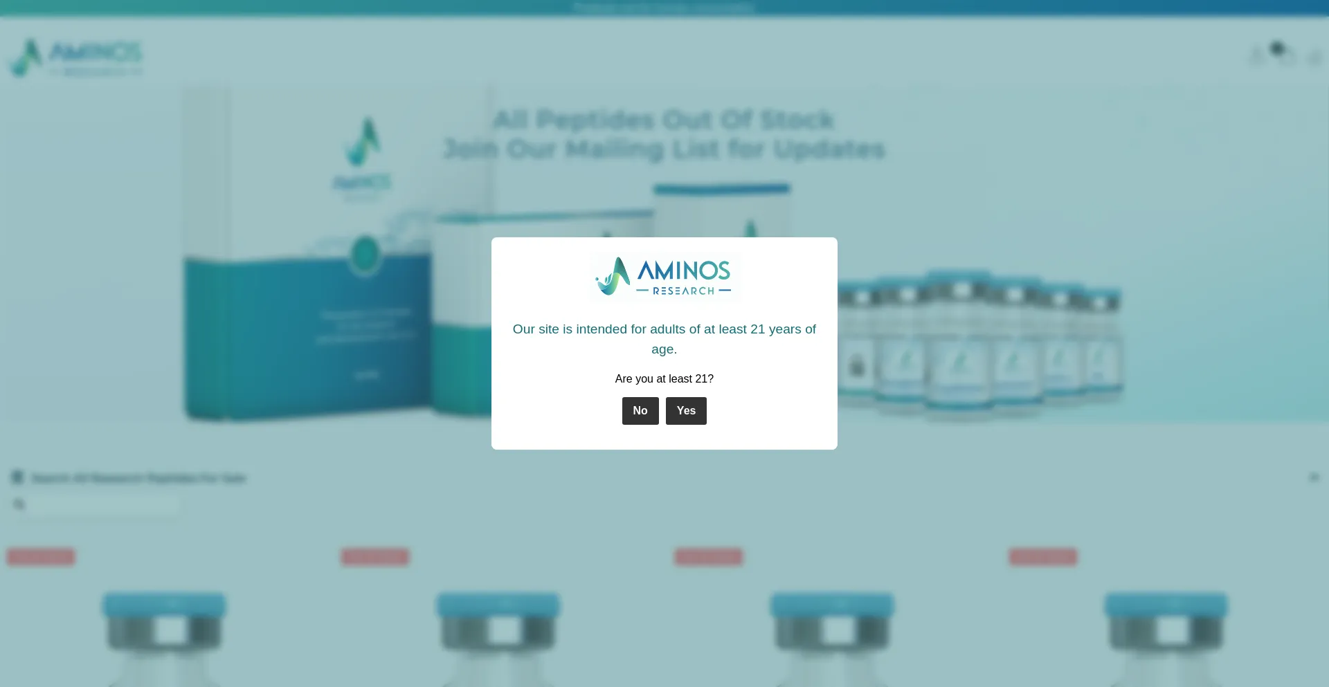 Website screenshot of Aminos-research.com