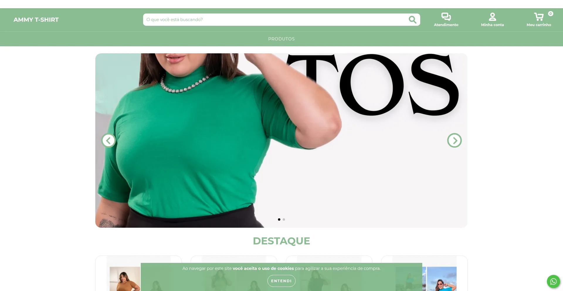 Website screenshot of Ammytshirt.lojavirtualnuvem.com.br