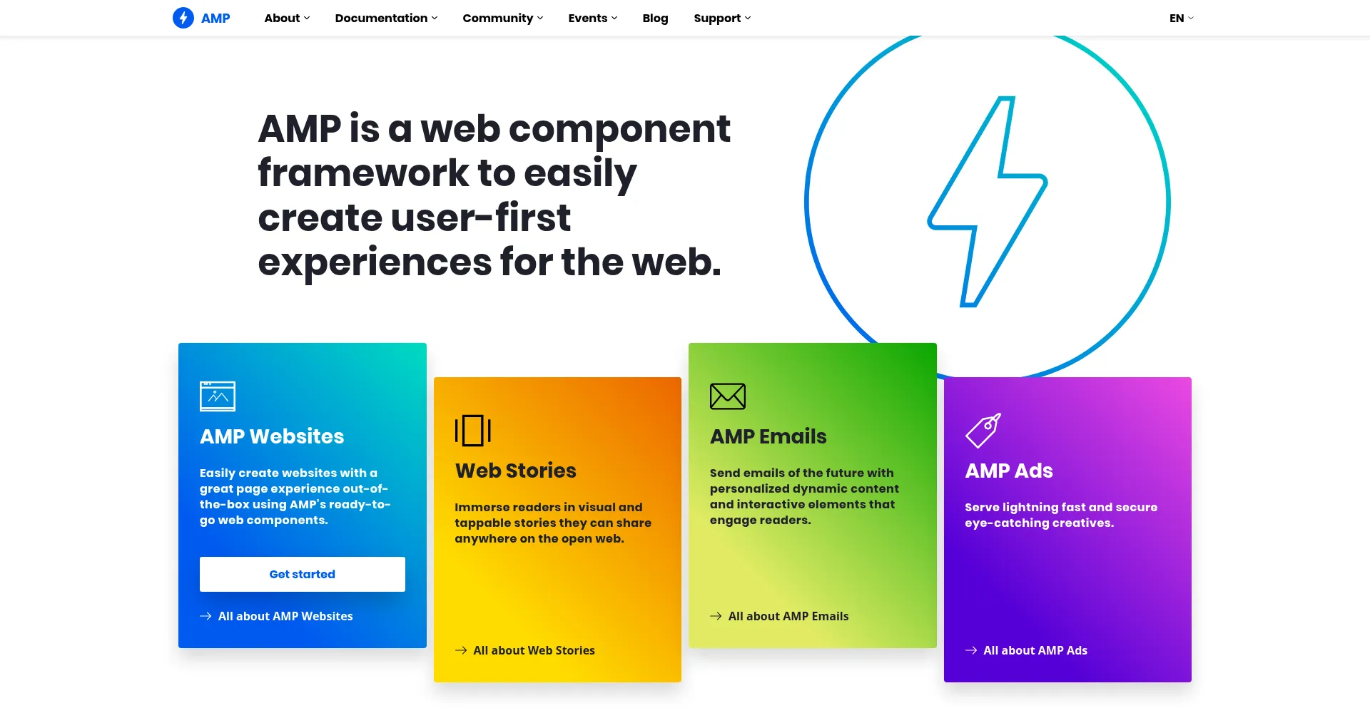 Website screenshot of Ampproject.net