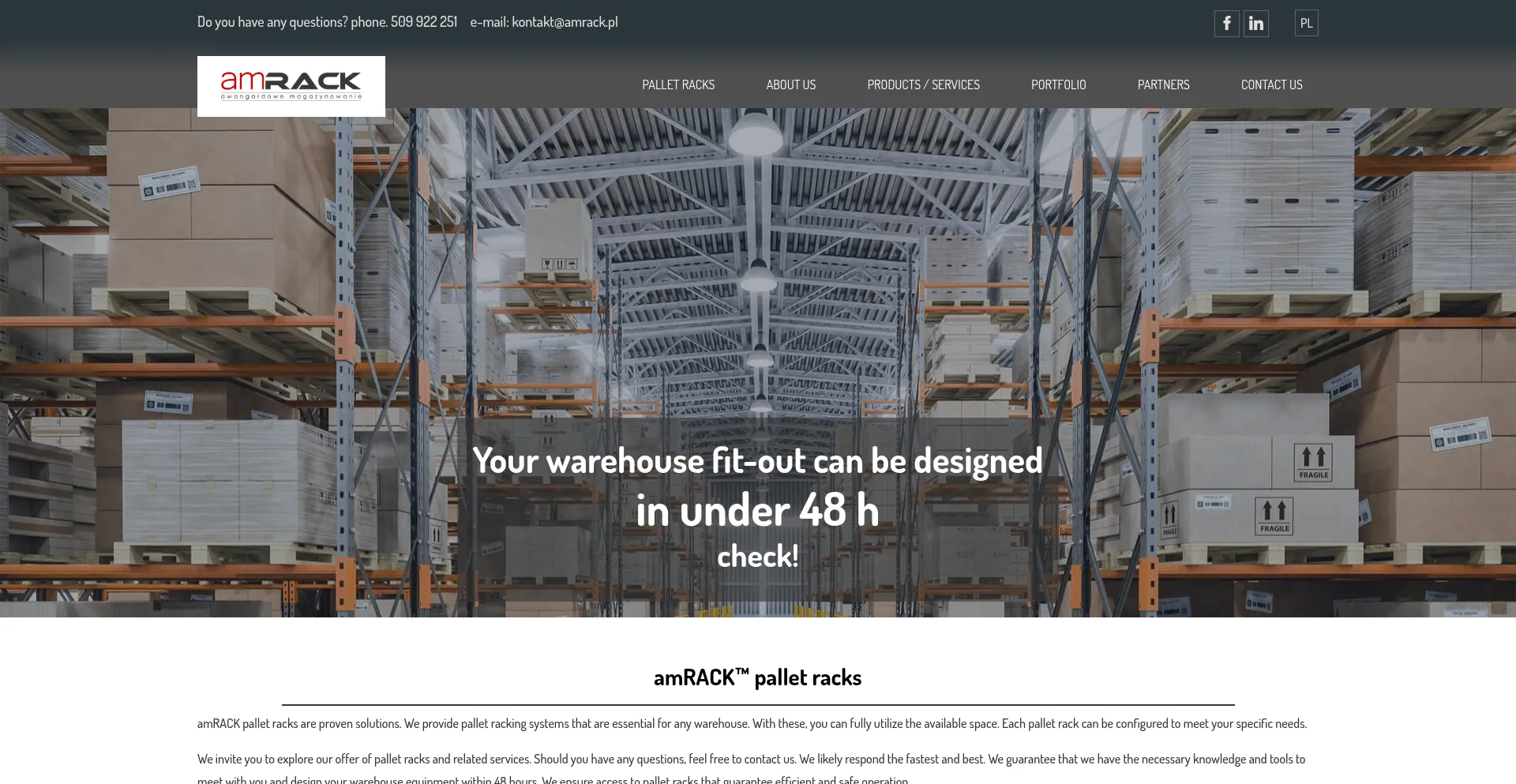 Website screenshot of Amrack.eu