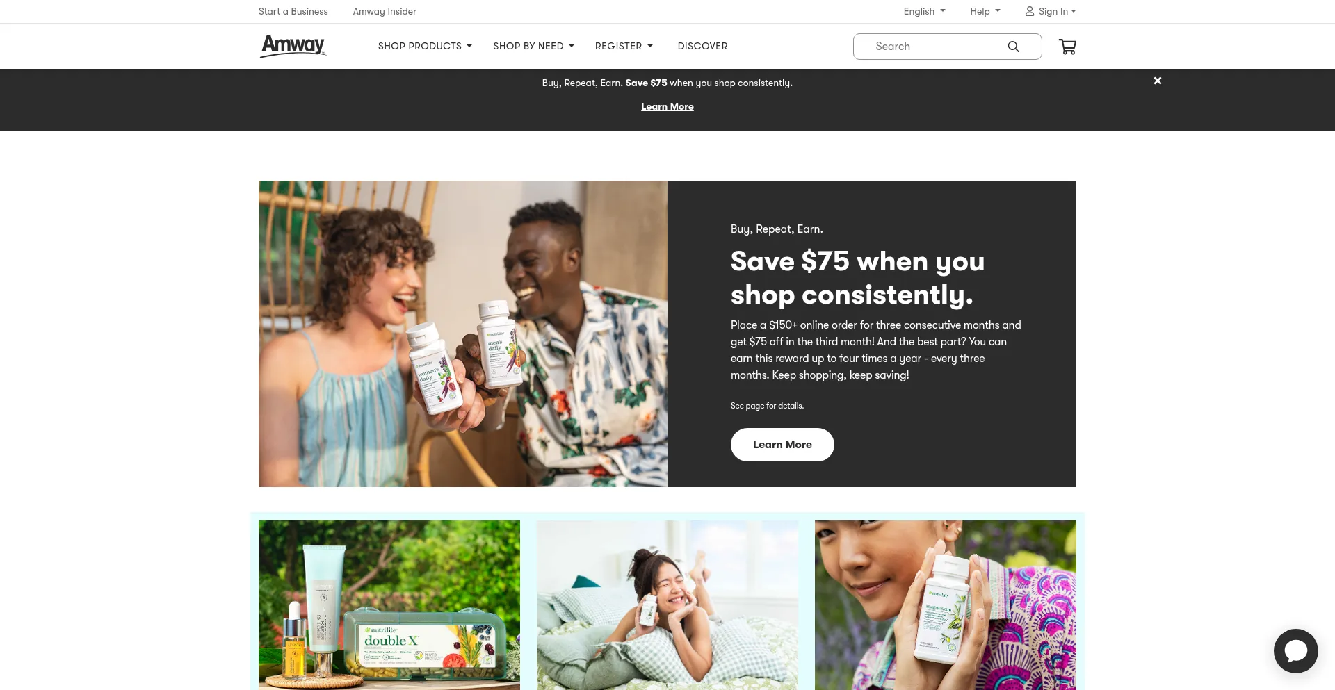 Website screenshot of Amway.com