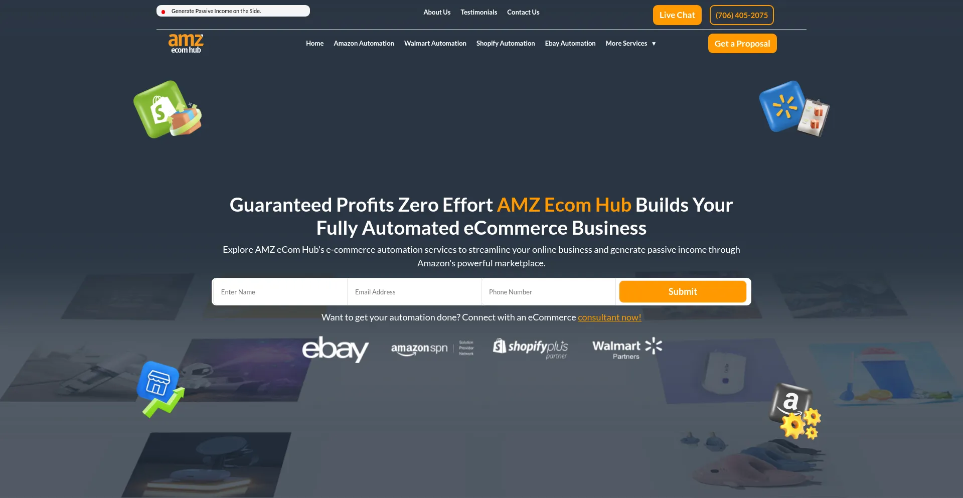 Website screenshot of Amzecomhub.com