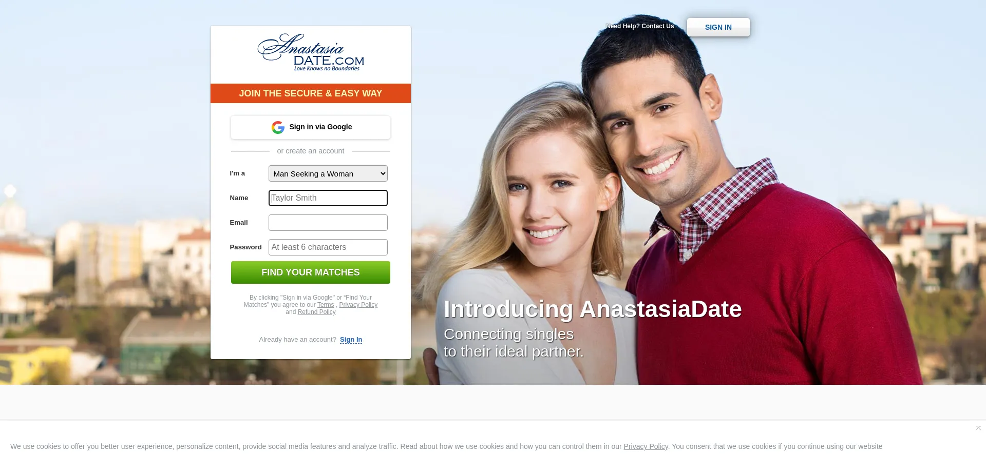 Website screenshot of Anastasiadate.com