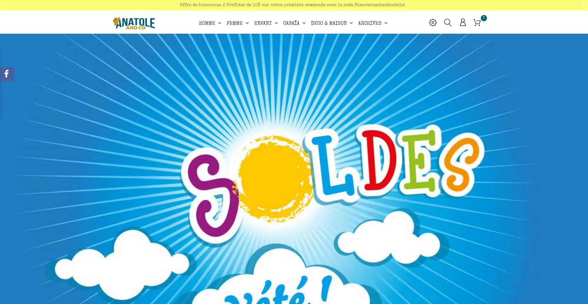 Website screenshot of Anatole-conceptstore.fr