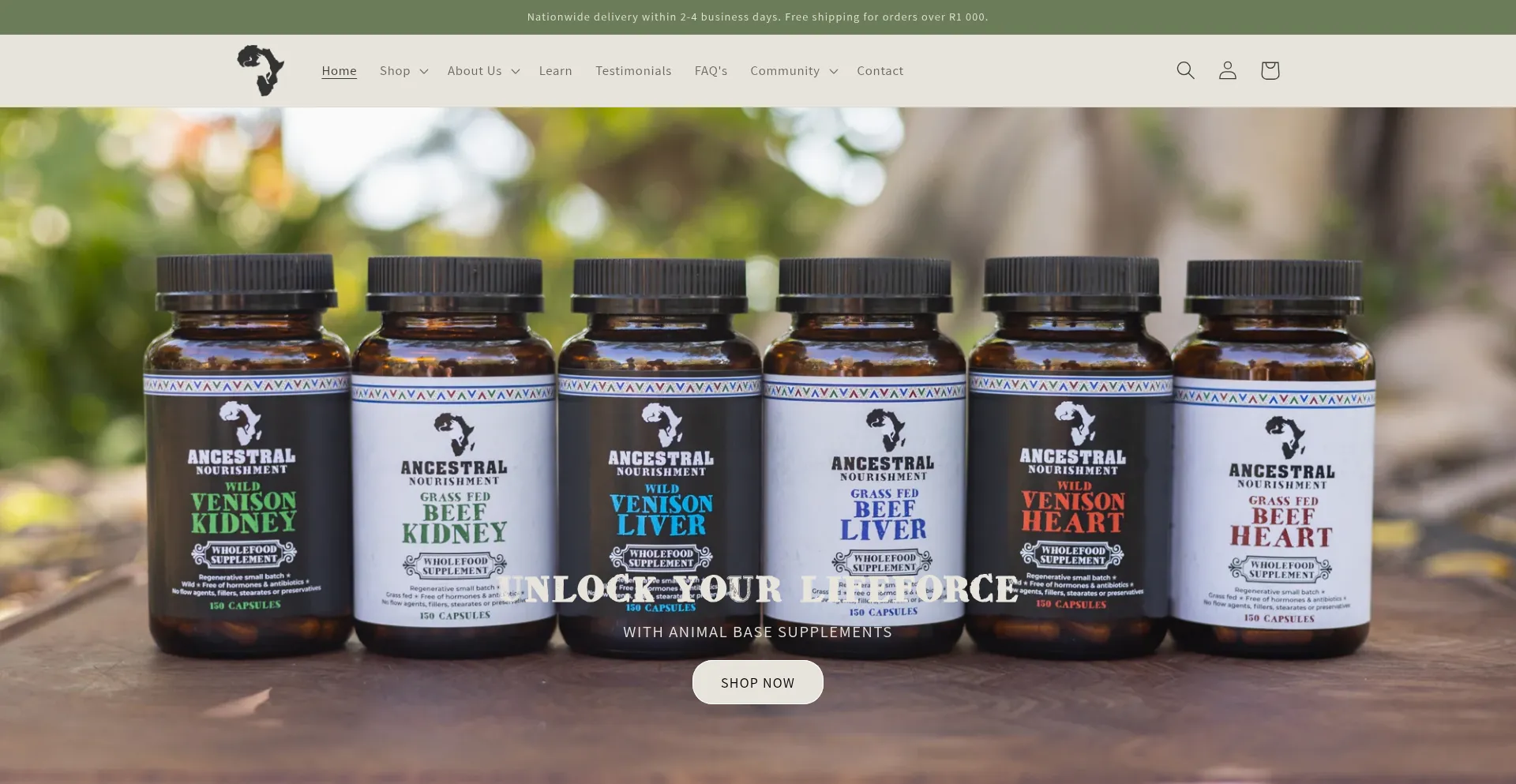Website screenshot of Ancestralnourishment.co.za