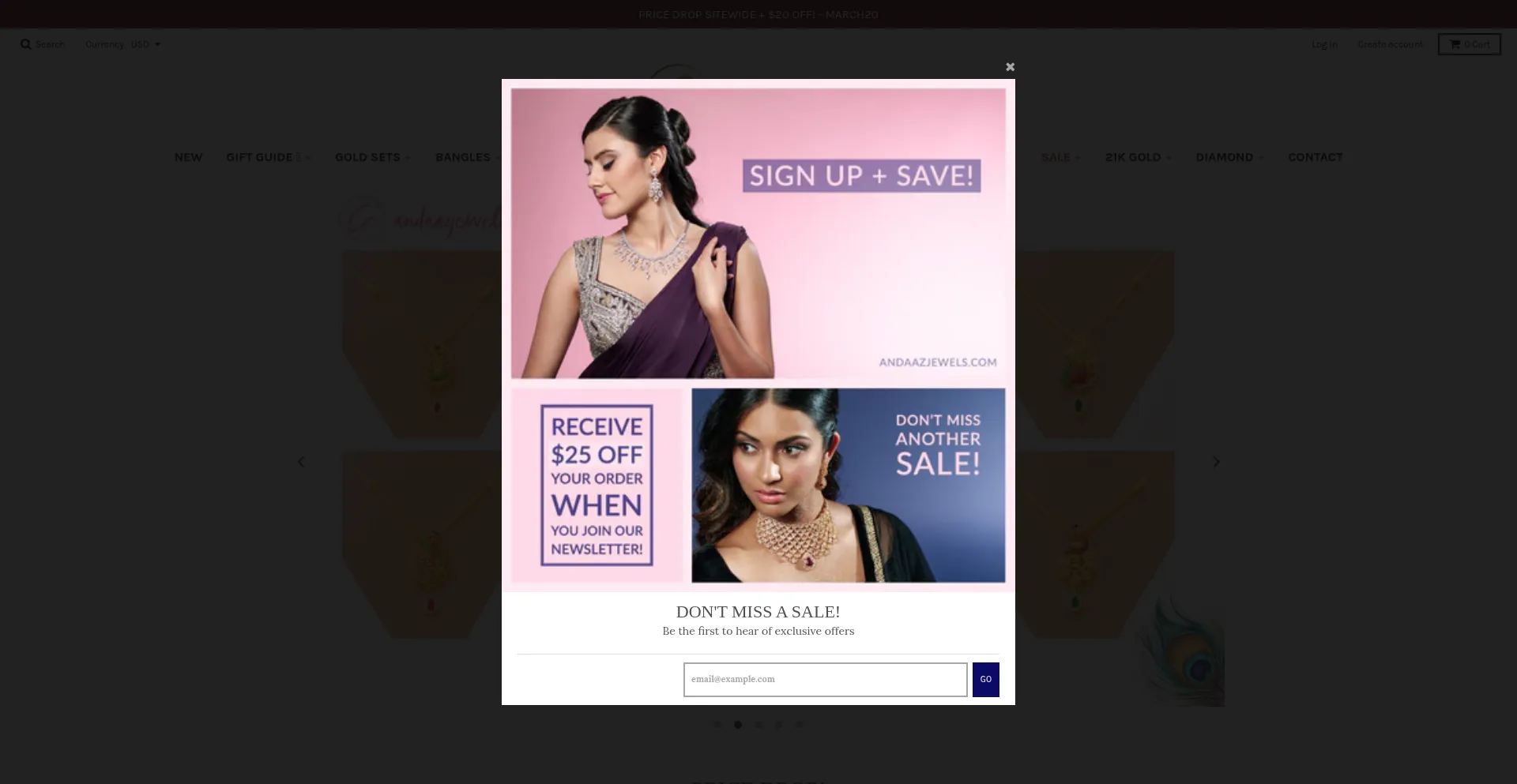 Website screenshot of Andaazjewels.com