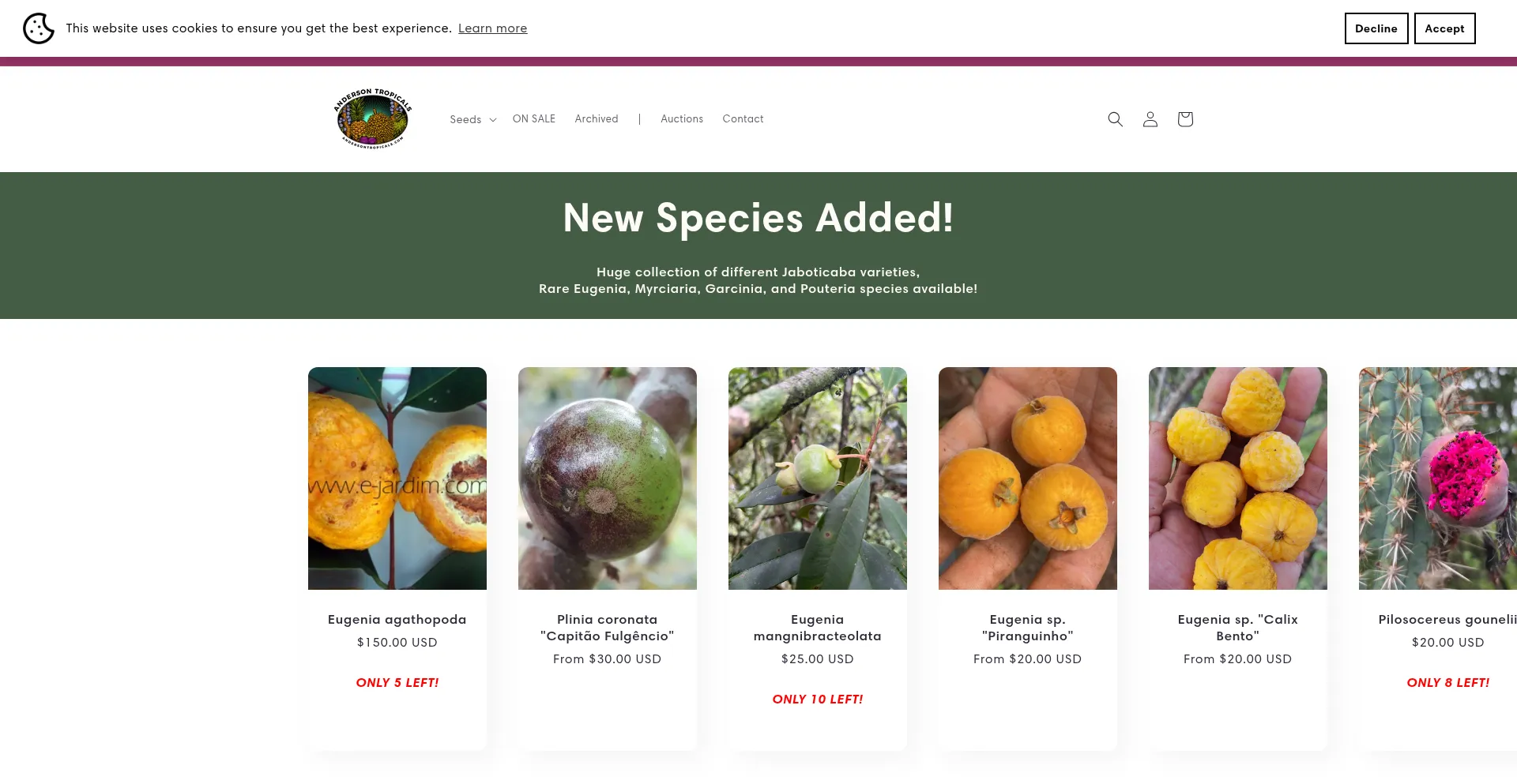 Website screenshot of Andersontropicals.com