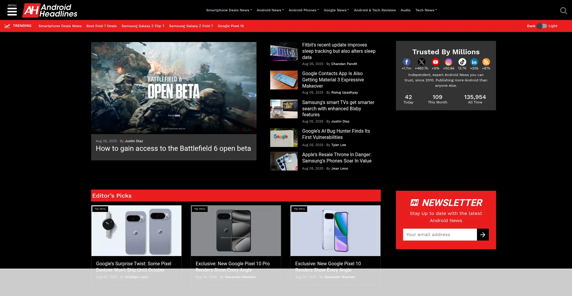 Website screenshot of Androidheadlines.com