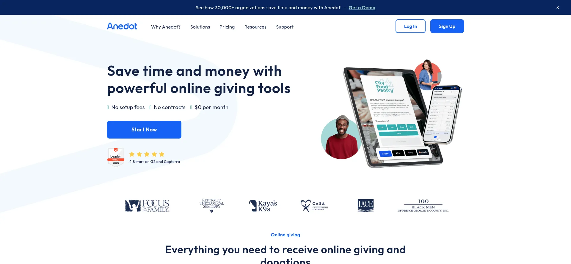 Website screenshot of Anedot.com