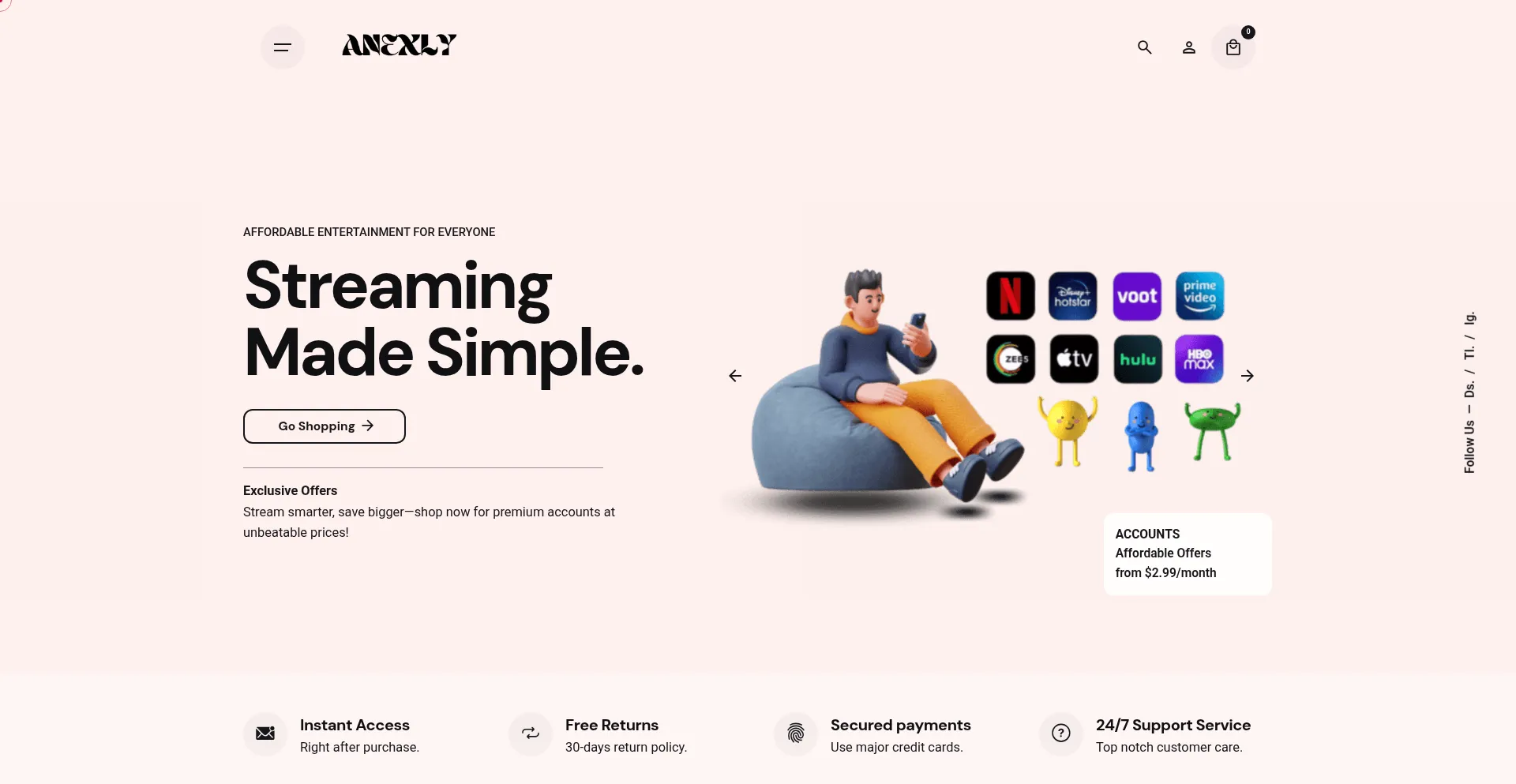 Website screenshot of Anexly.us