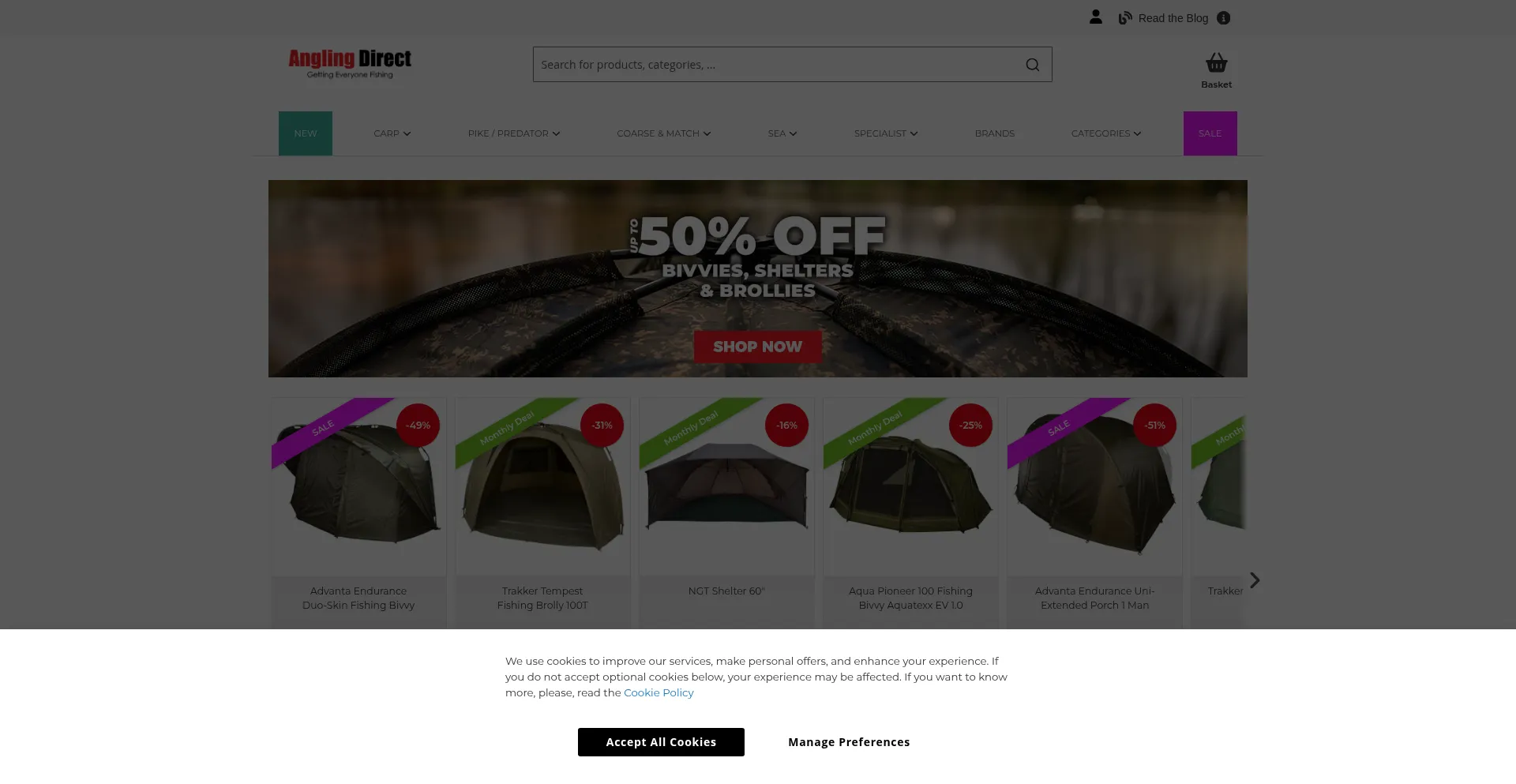 Website screenshot of Anglingdirect.eu