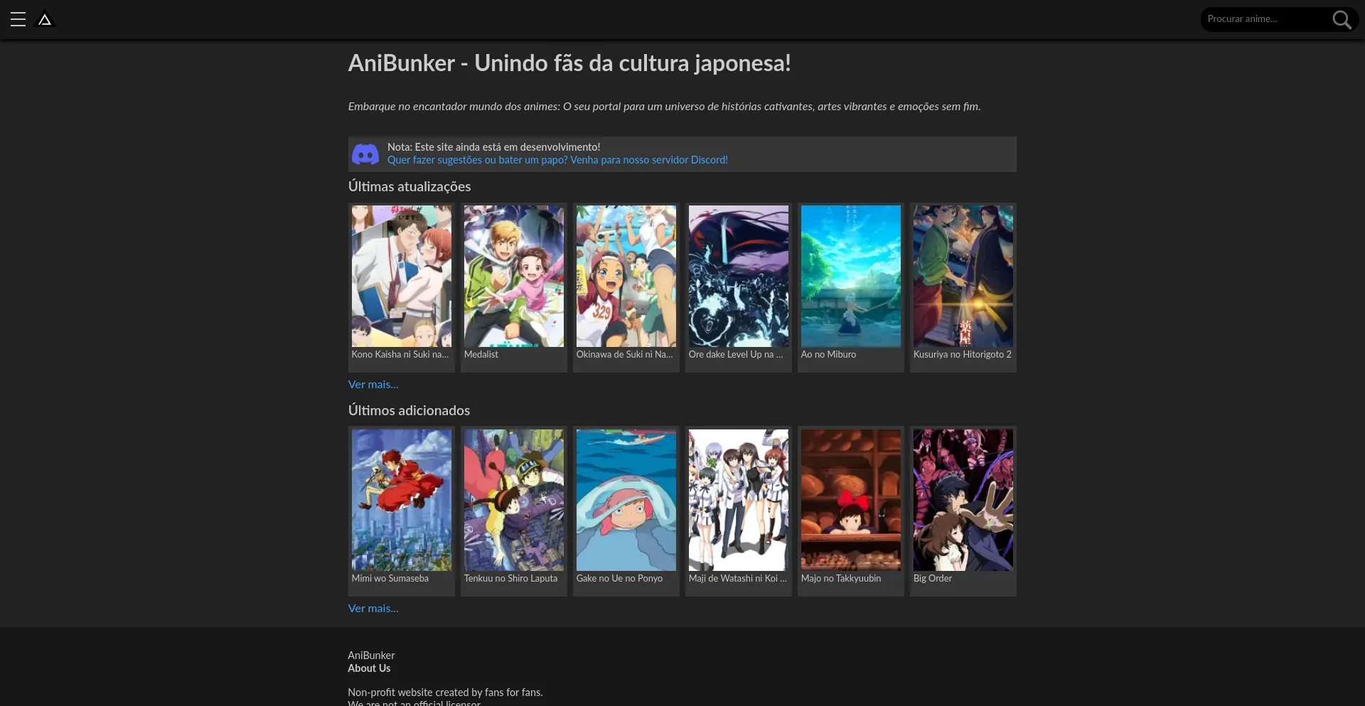 Website screenshot of Anibunker.com