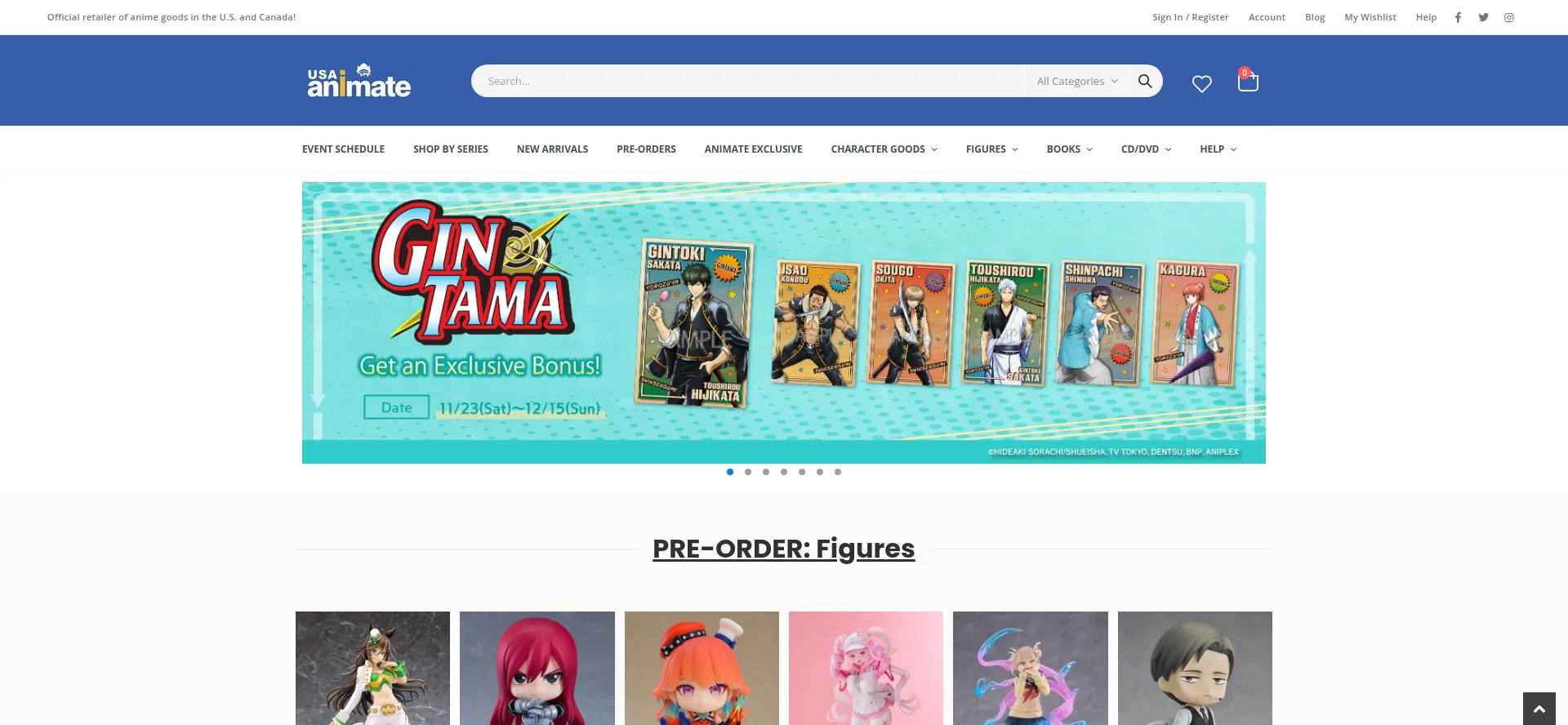 Website screenshot of Animateusaonlineshop.com