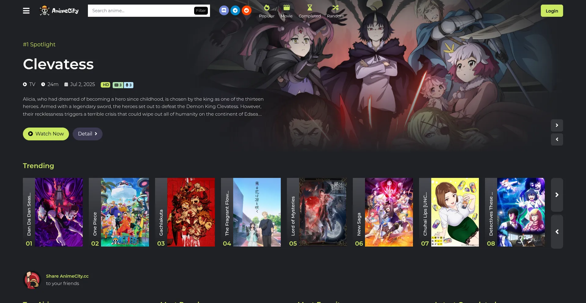 Website screenshot of Animecity.cc