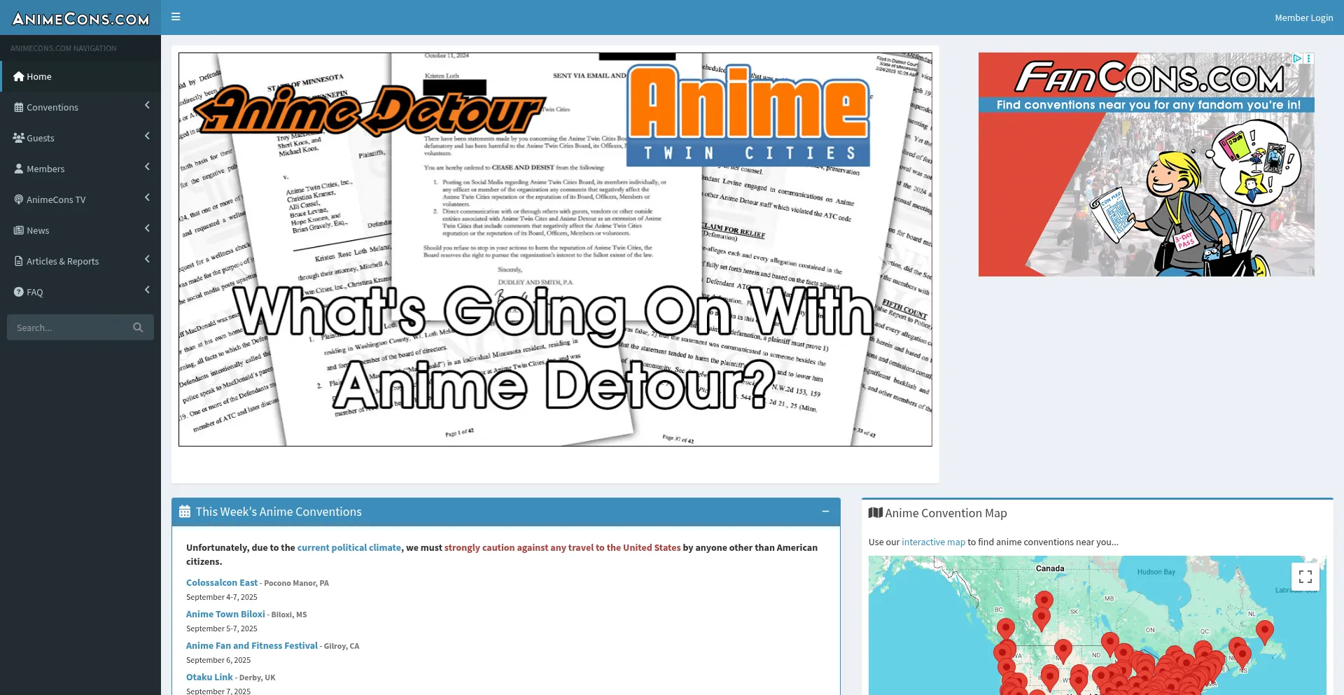 Website screenshot of Animecons.com