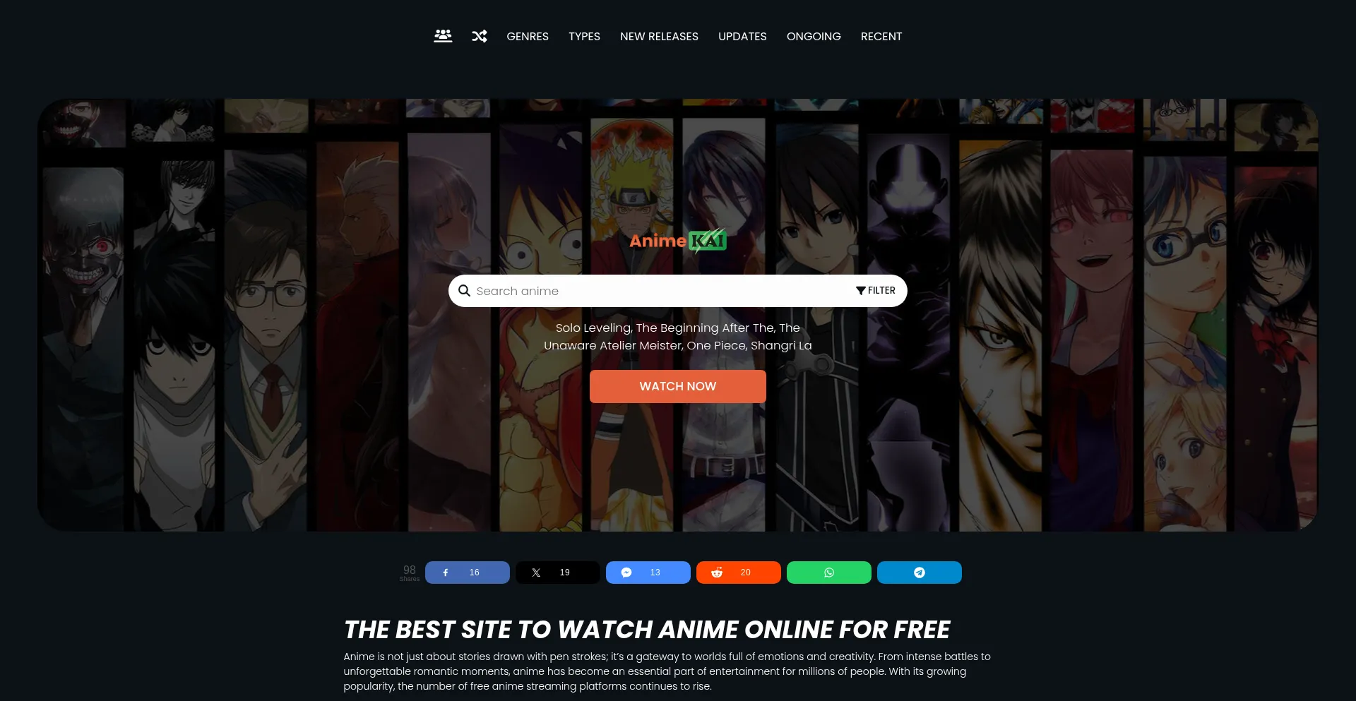 Website screenshot of Animekai.bz