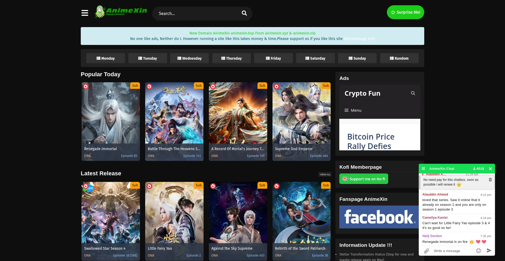 Website screenshot of Animexin.dev