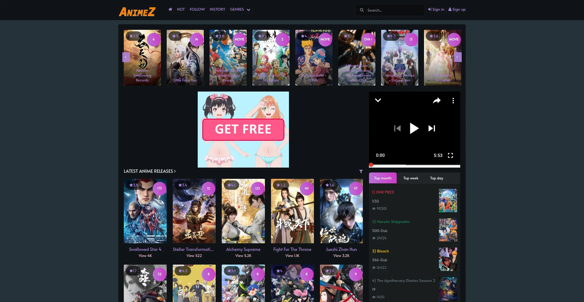 Website screenshot of Animez.org
