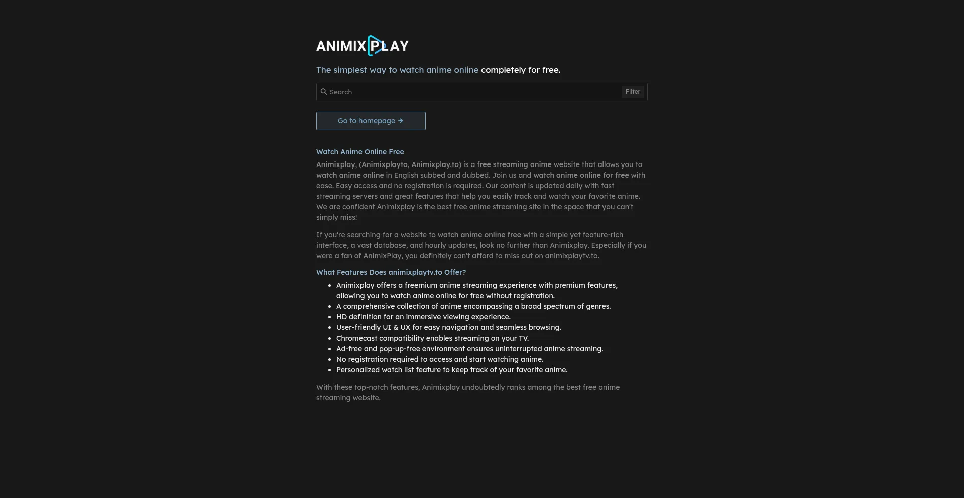 Website screenshot of Animixplaytv.to
