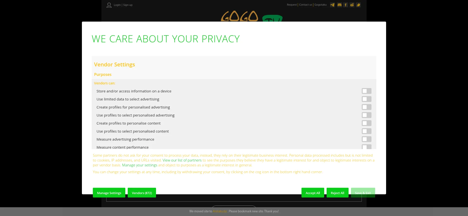 Website screenshot of Anitaku.to