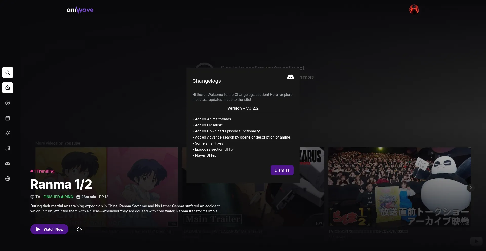 Website screenshot of Aniwave.at