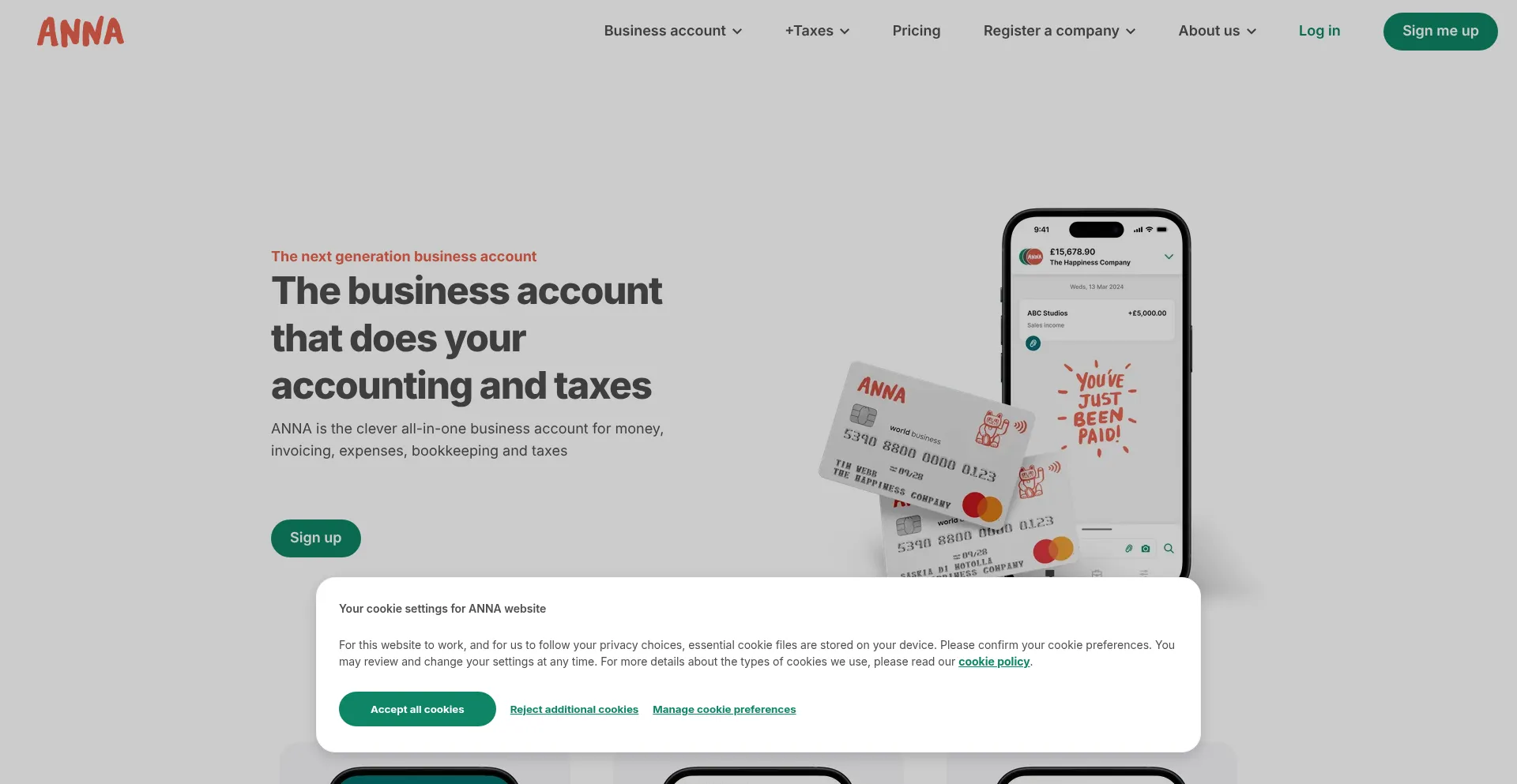 Website screenshot of Anna.money