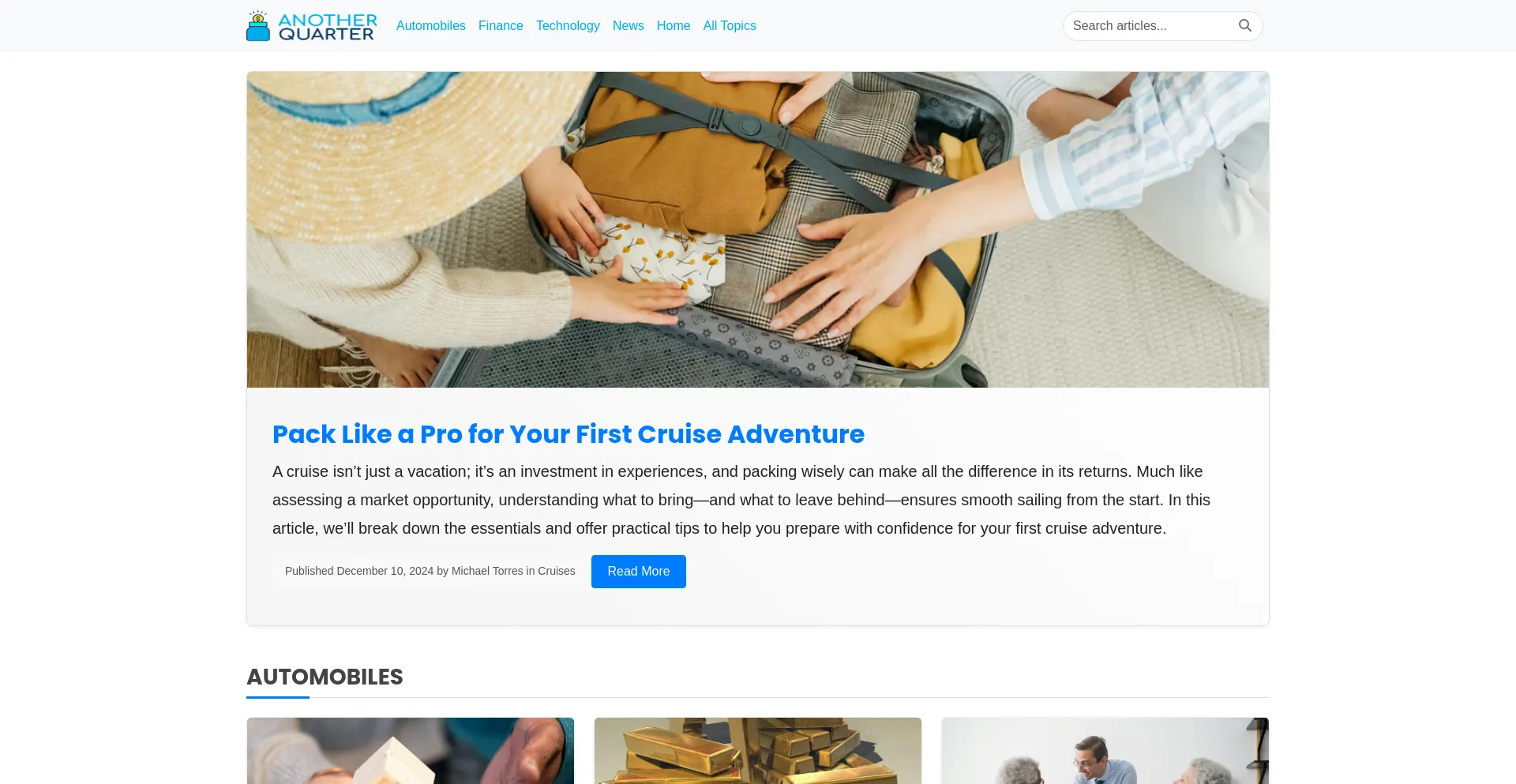 Website screenshot of Anotherquarter.com