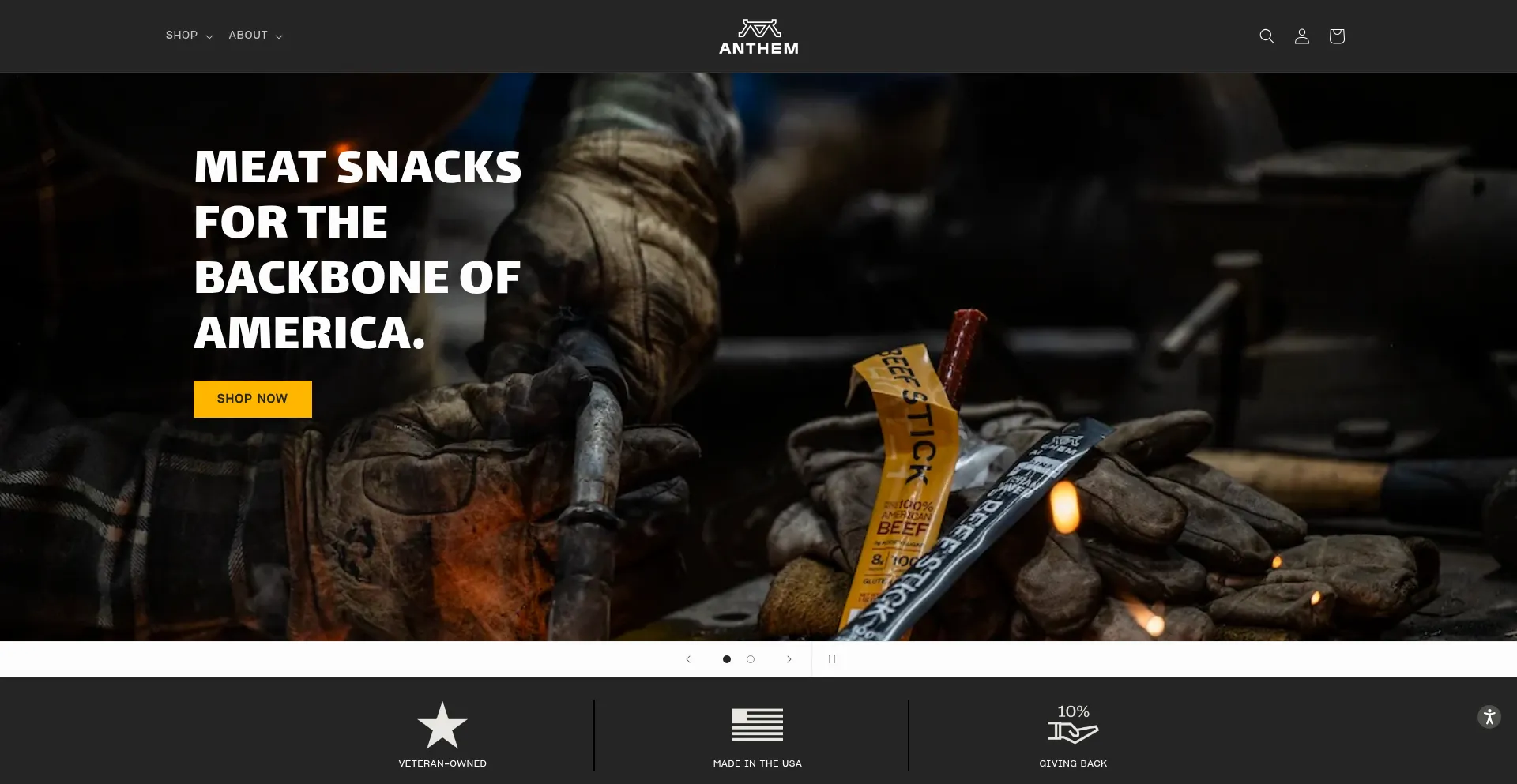 Website screenshot of Anthemsnacks.com
