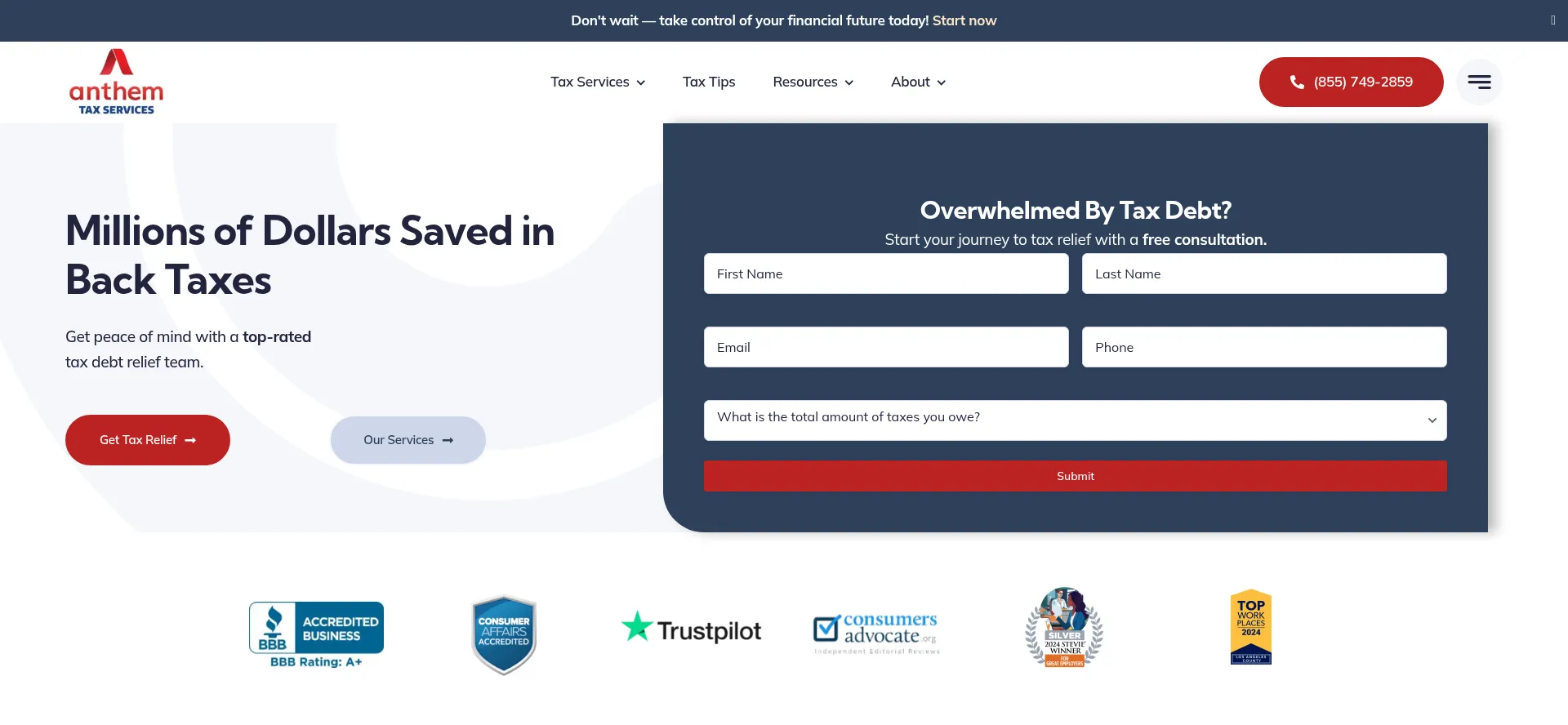 Website screenshot of Anthemtaxservices.com