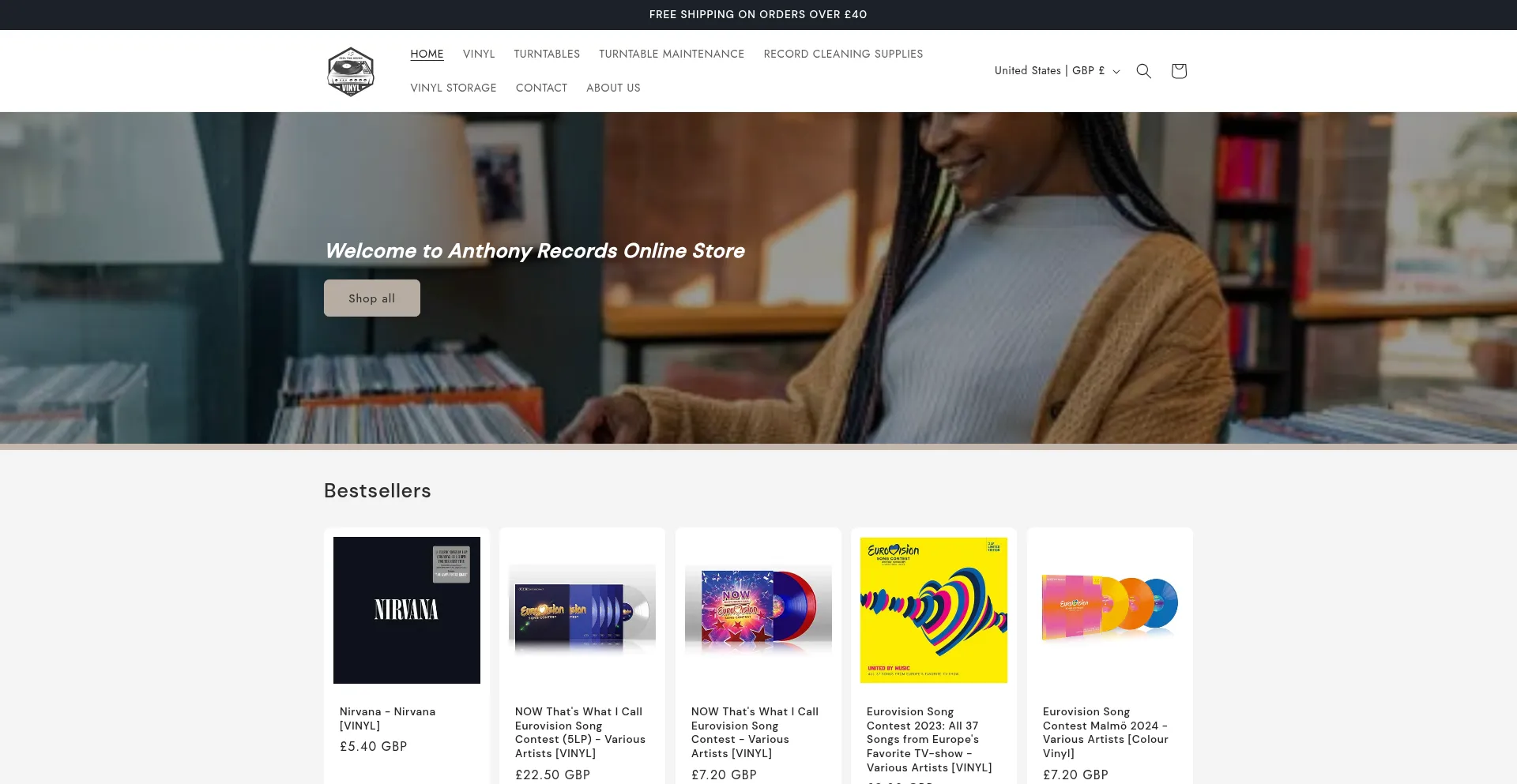 Website screenshot of Anthonyrecords.com