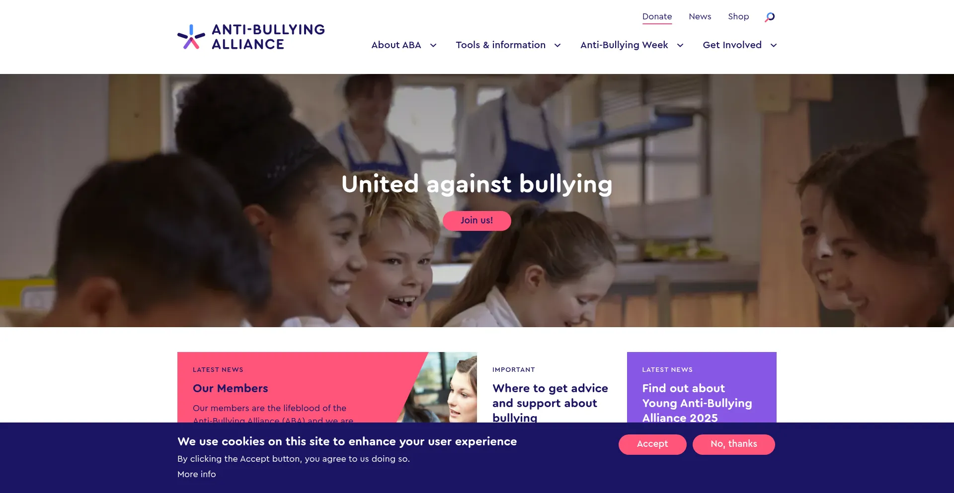Website screenshot of Anti-bullyingalliance.org.uk