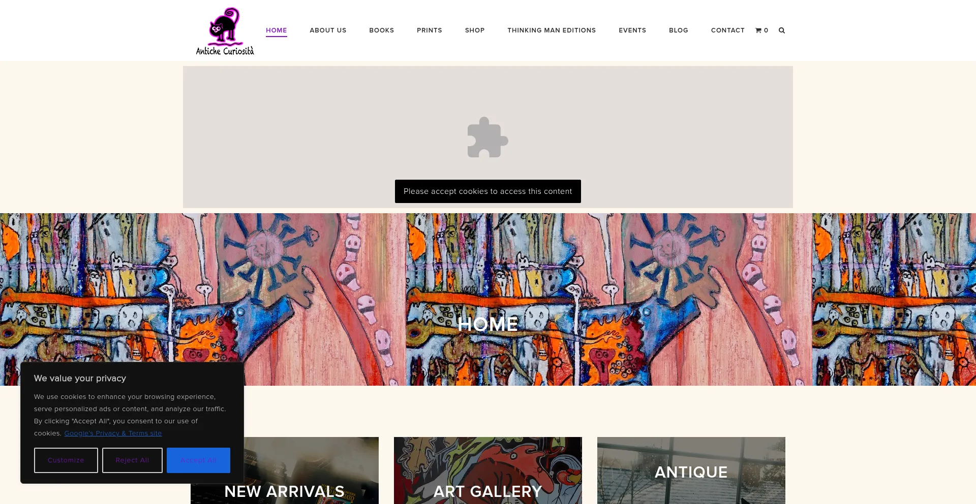 Website screenshot of Antichecuriosita.co.uk