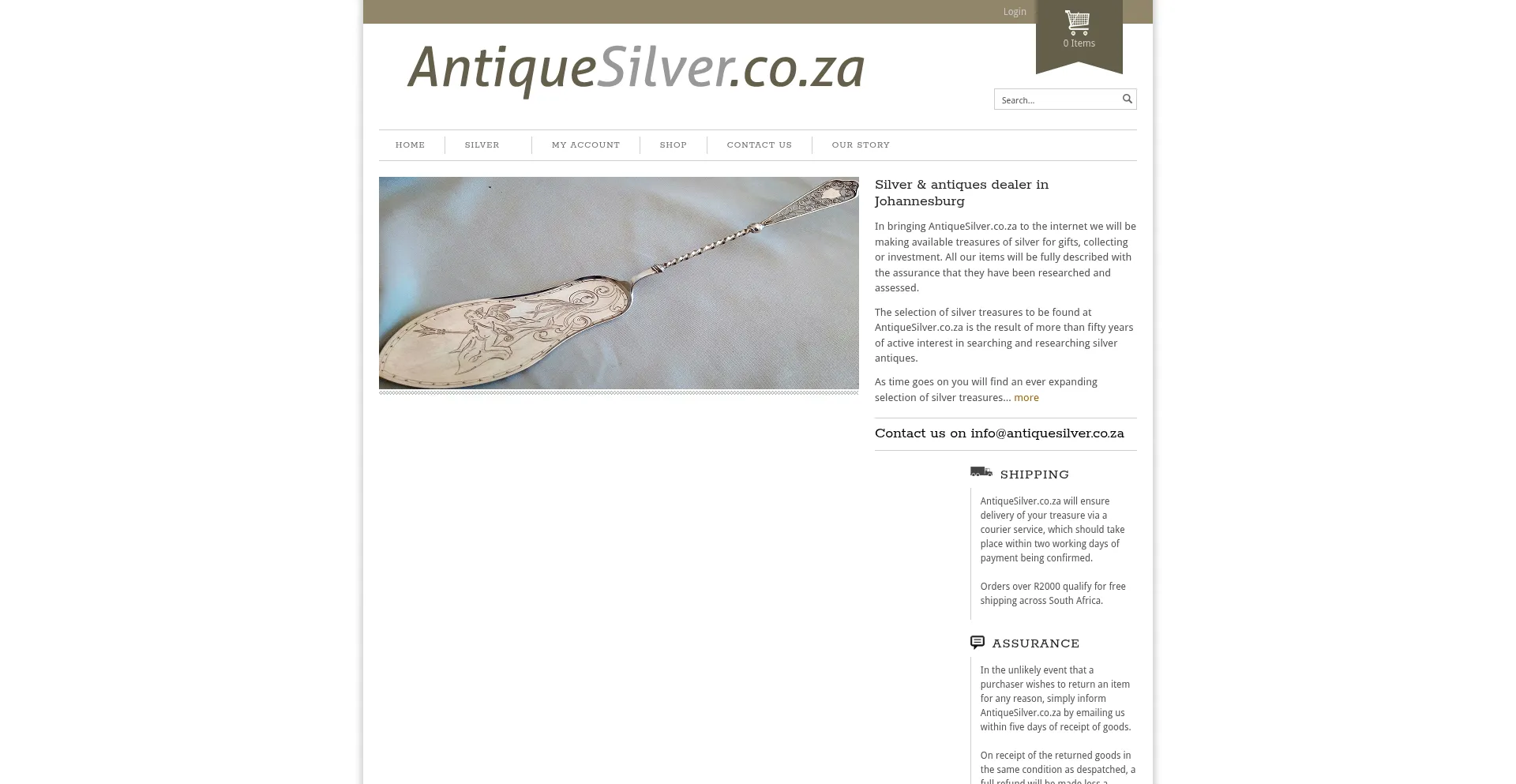 Website screenshot of Antiquesilver.co.za