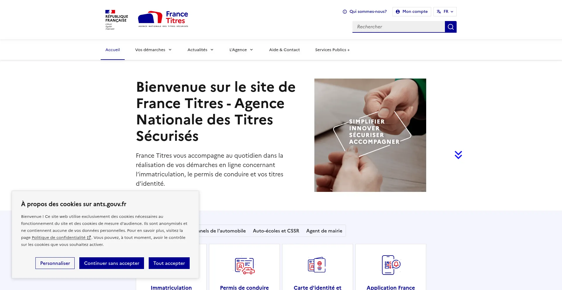 Website screenshot of Ants.gouv.fr