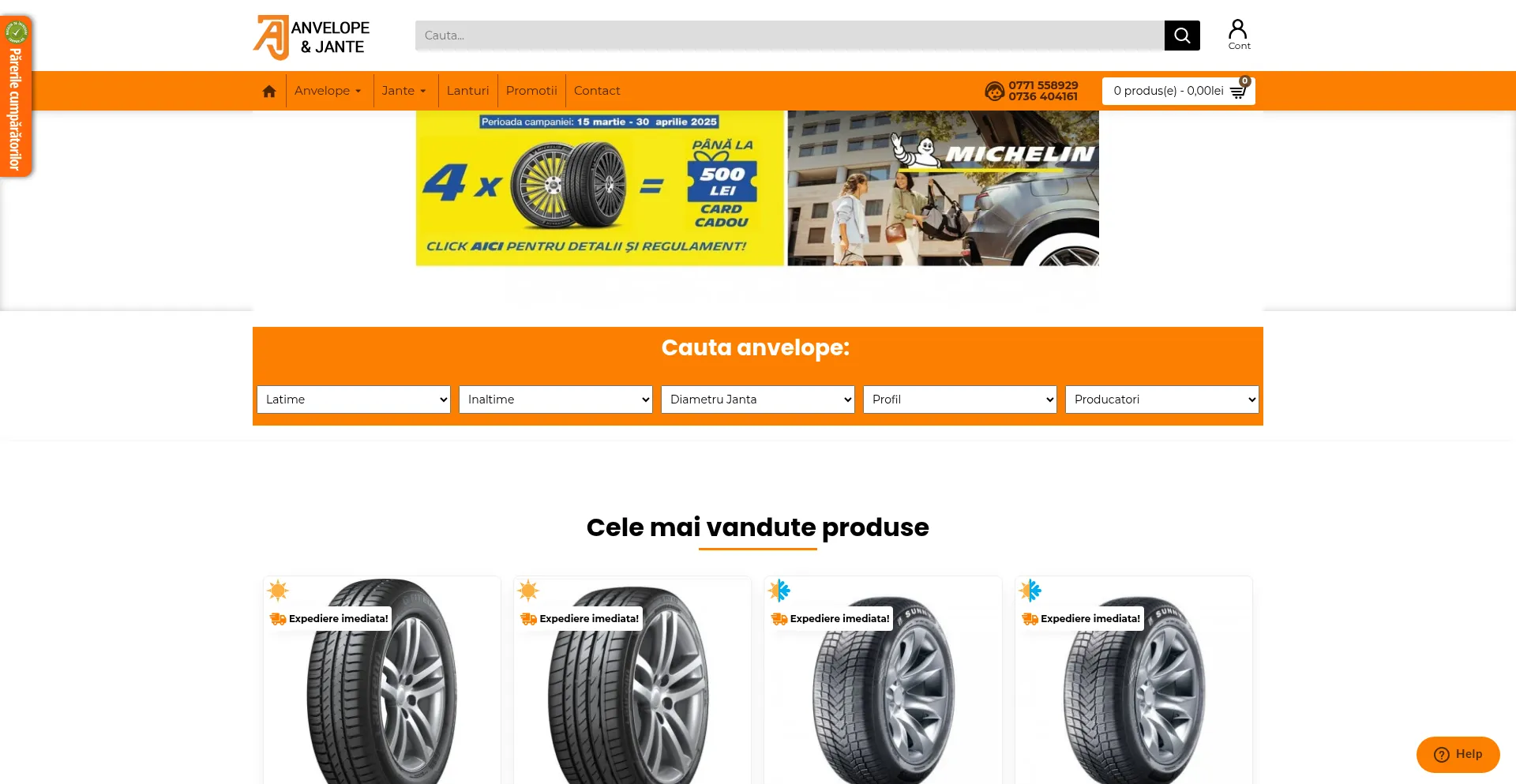 Website screenshot of Anvelopejantepromotii.ro