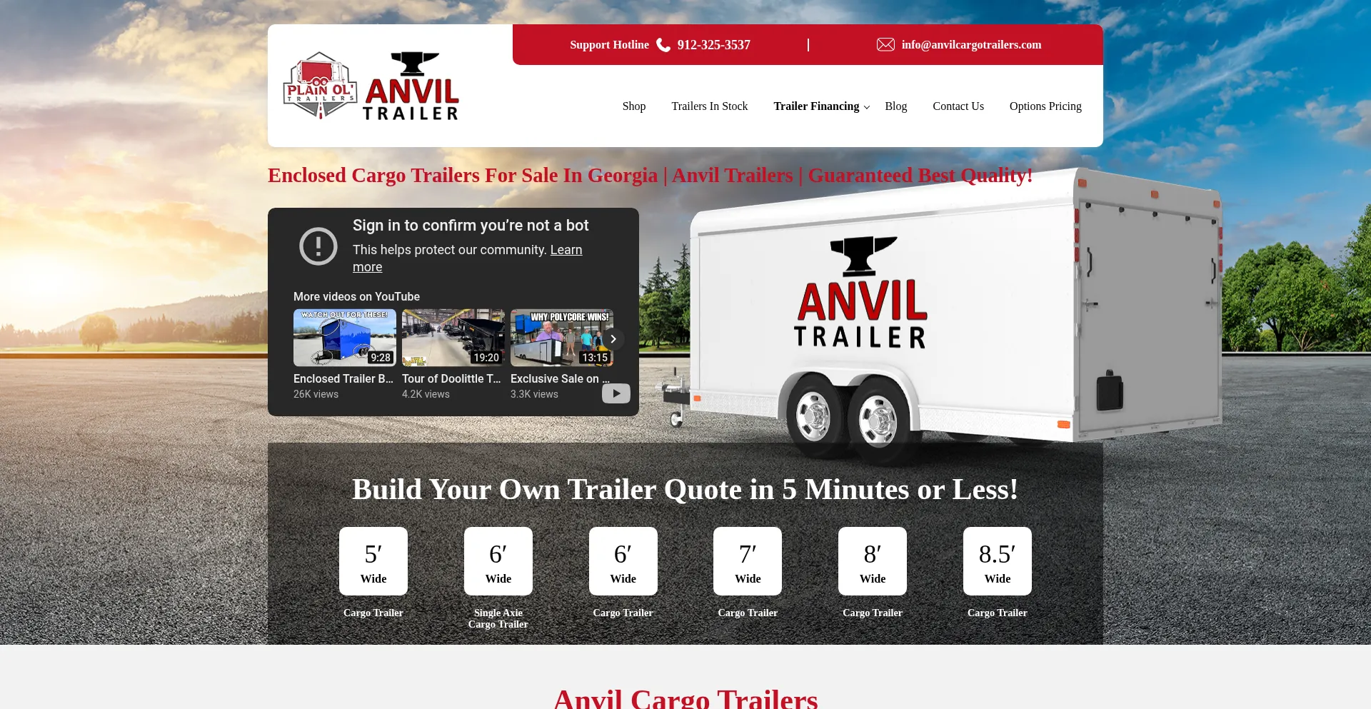 Website screenshot of Anvilcargotrailers.com