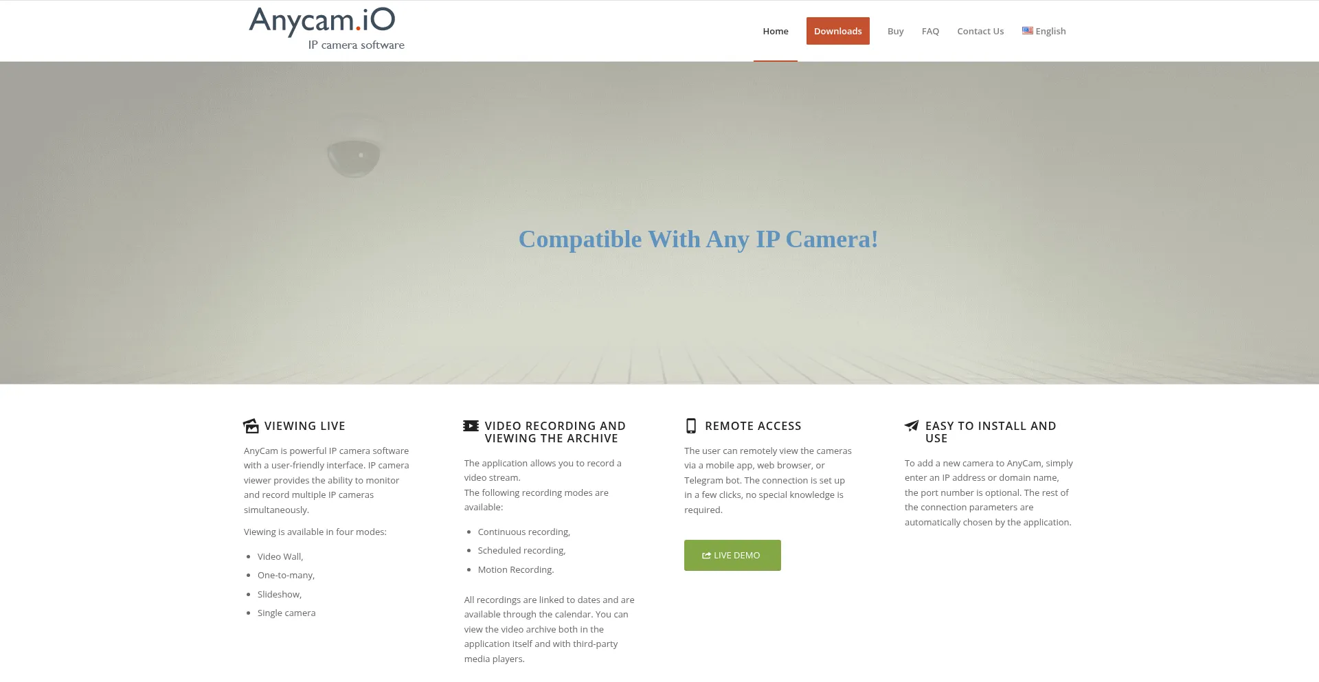 Website screenshot of Anycam.io