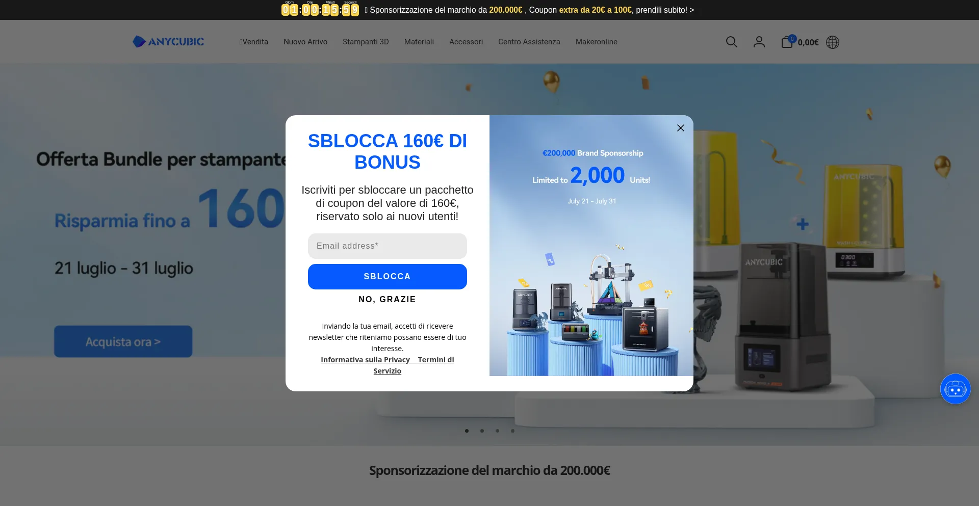 Website screenshot of Anycubic.it